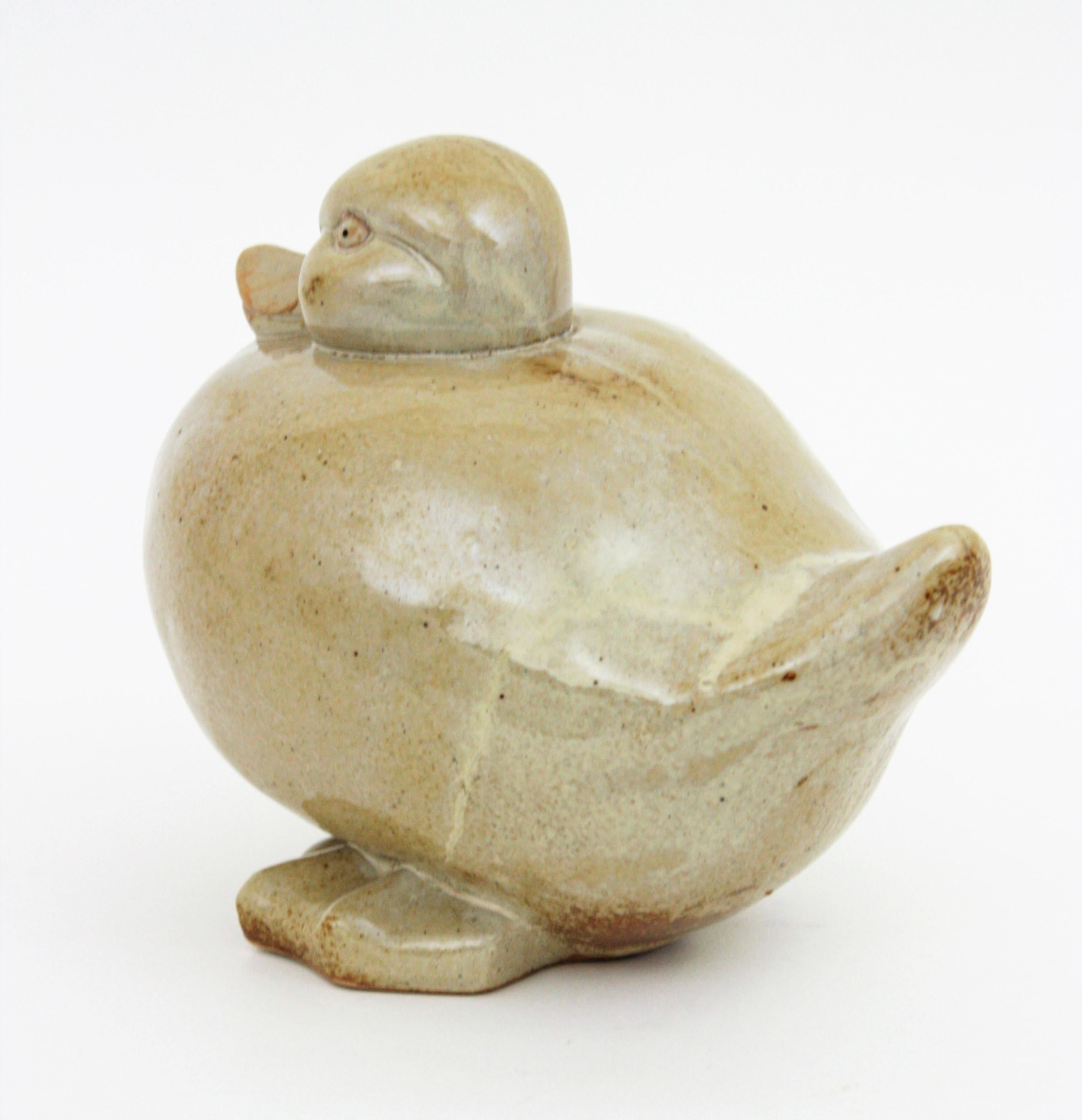 20th Century Glazed Terracotta Beige Duck Centerpiece Sculpture For Sale