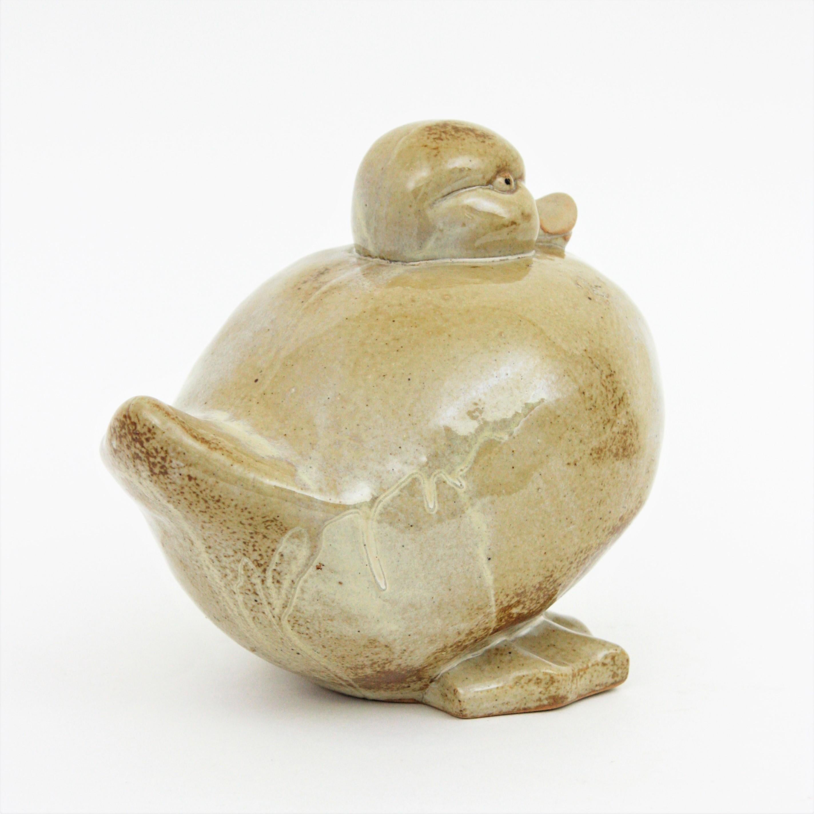 Ceramic Glazed Terracotta Beige Duck Centerpiece Sculpture For Sale