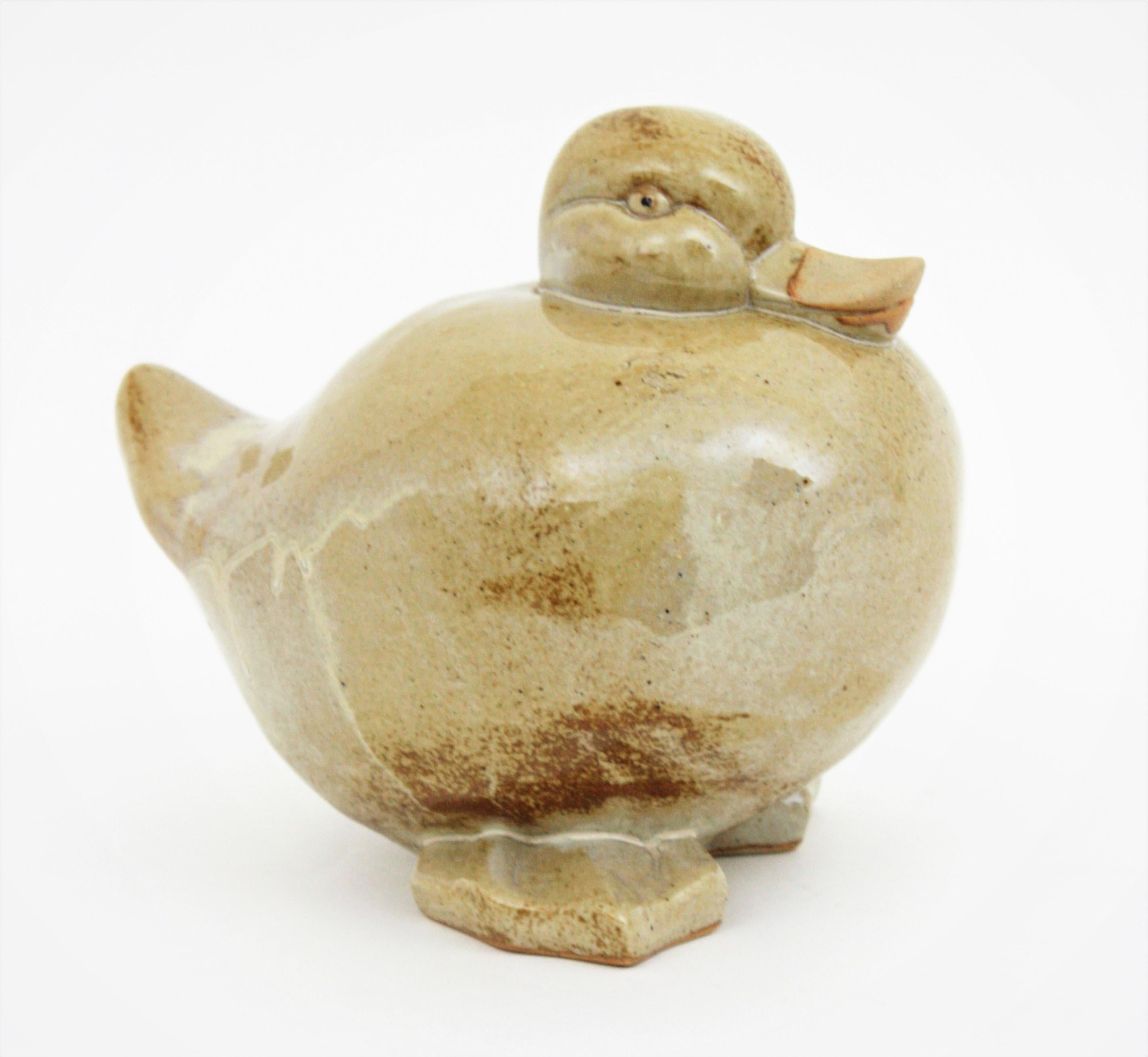 Glazed Terracotta Beige Duck Centerpiece Sculpture For Sale 1
