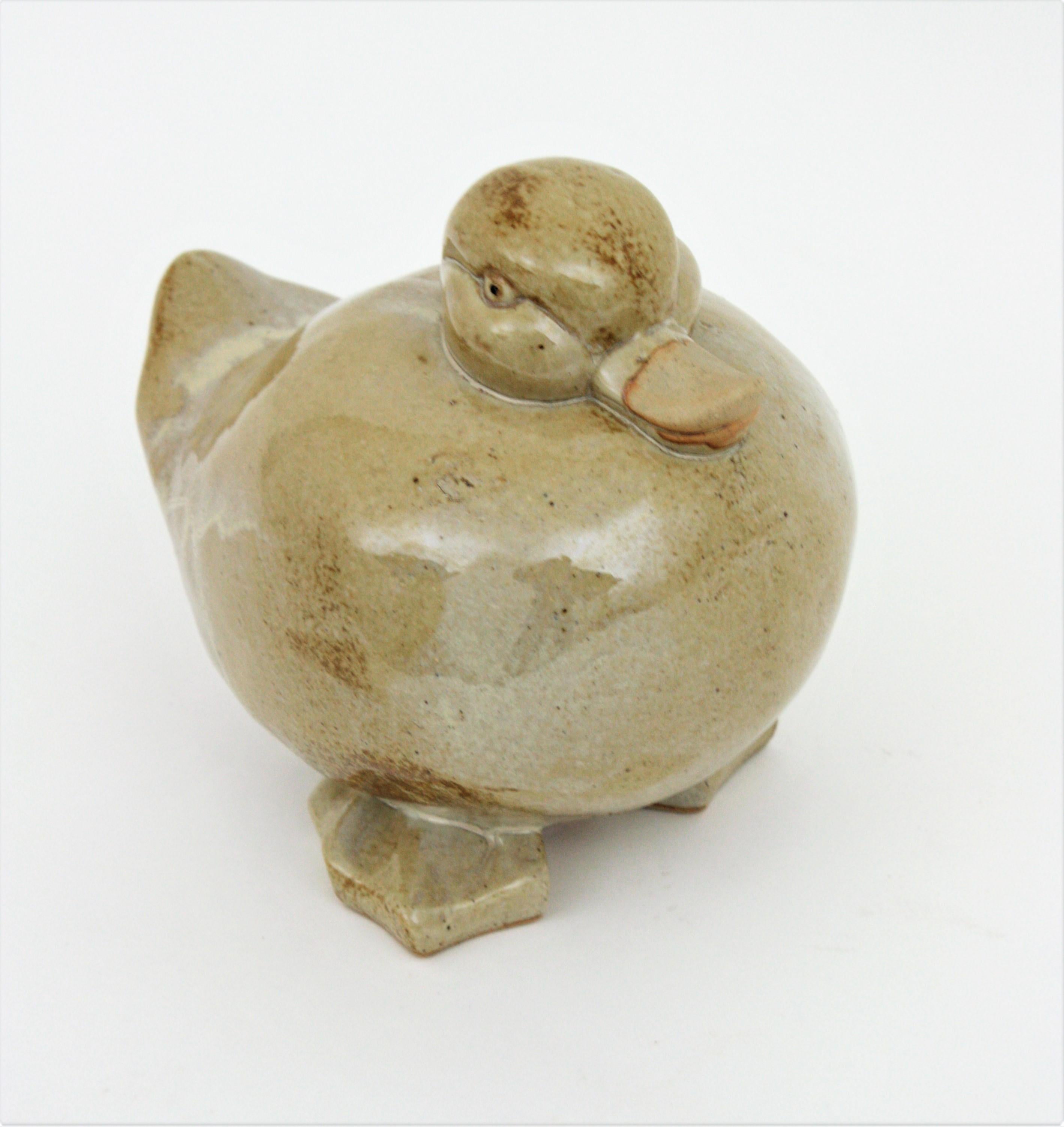 Escultura Centro de Mesa Pato Beige Terracota Esmaltada en venta 1