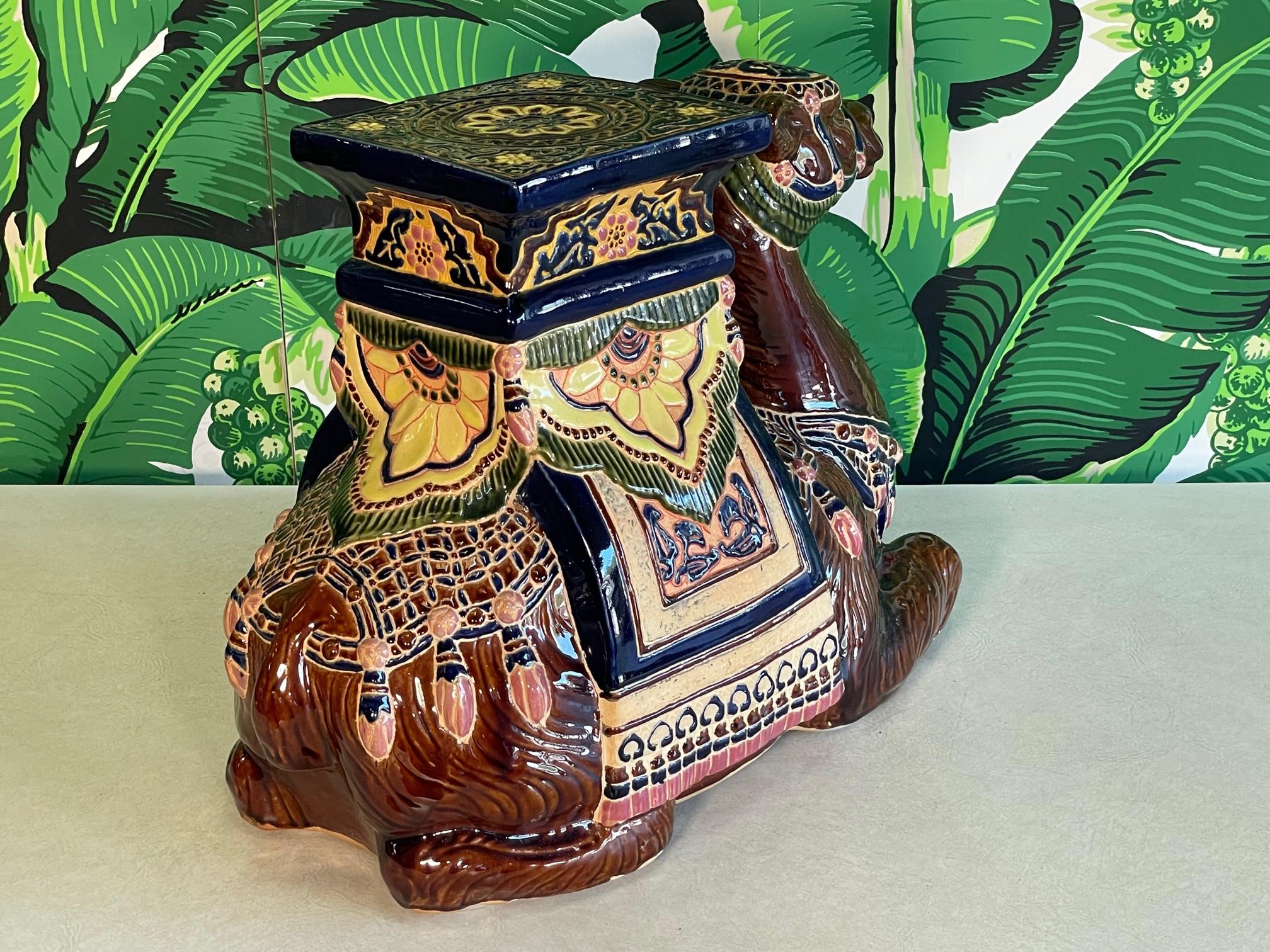20th Century Glazed Terracotta Camel Hand Painted Garden Stool