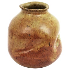 Glazed Terracotta Crumpled Vase Signed Hubert, 1975