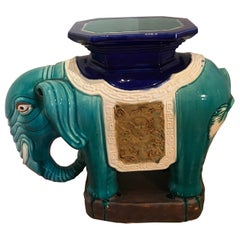 Vintage Glazed Terracotta Elephant Garden Seat