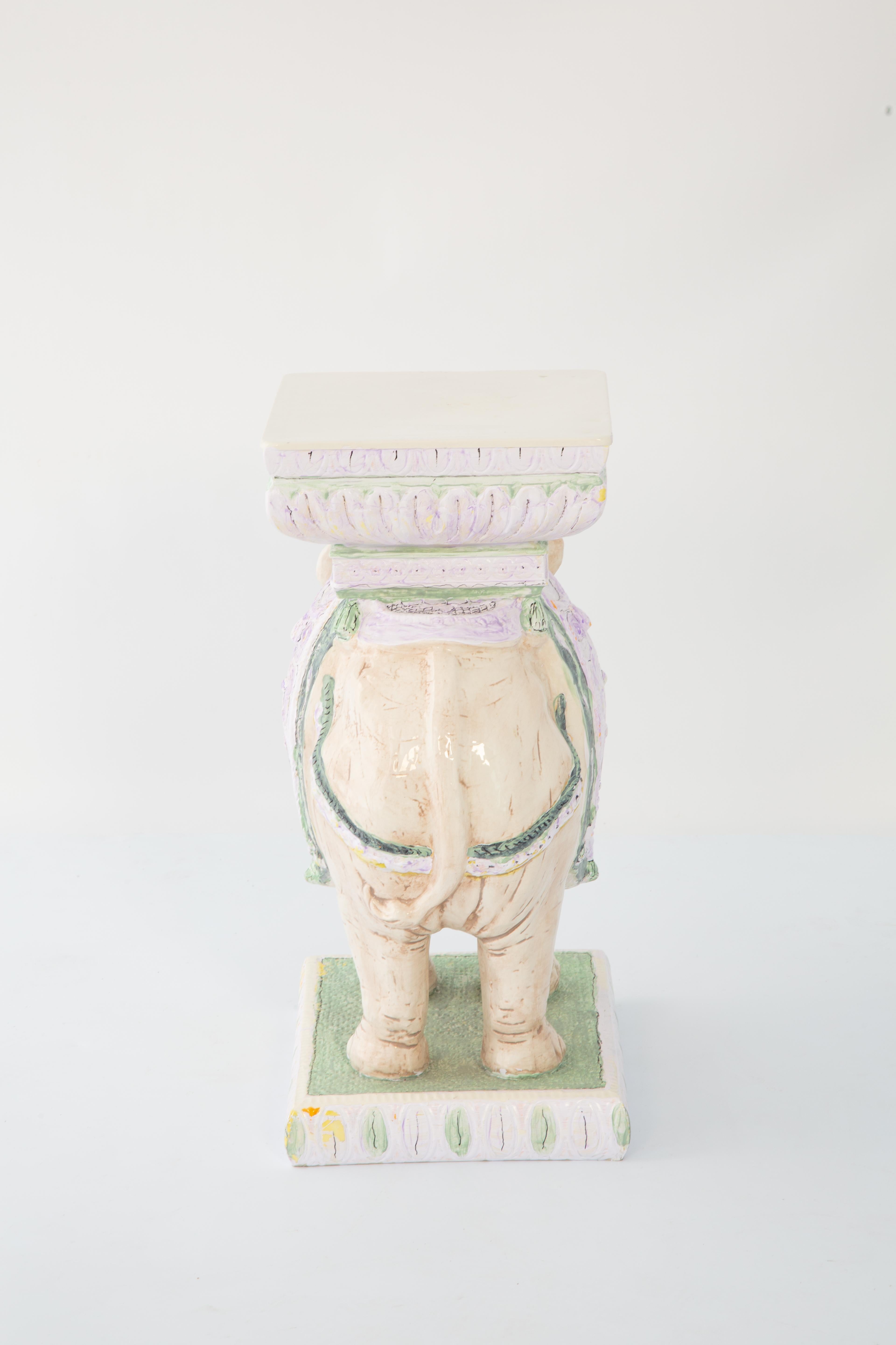 Terre cuite Siège de jardin ou table éléphant en terre cuite émaillée en vente