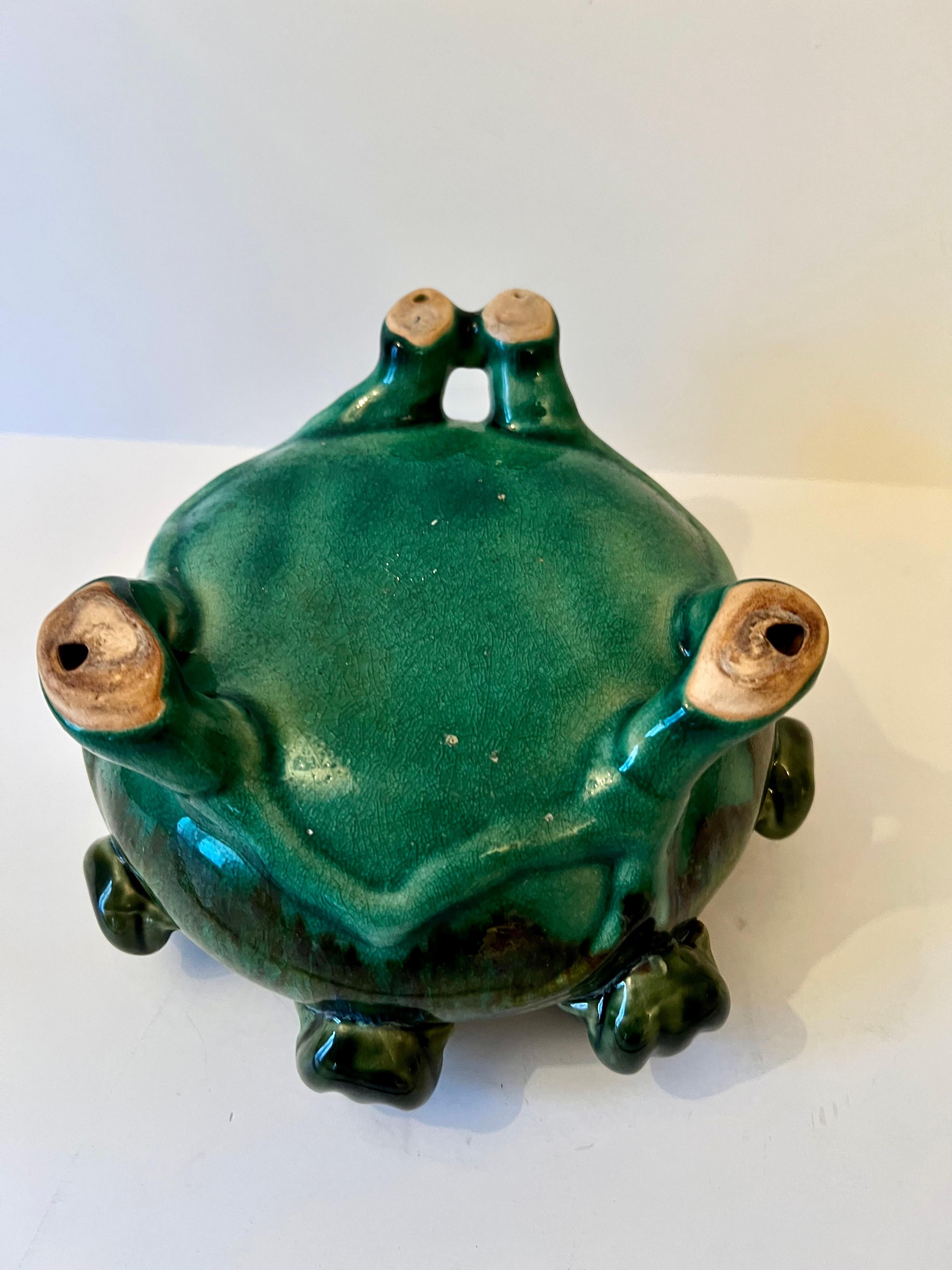 Glazed Terracotta Footed Planter or Jardiniere with Frogs  1
