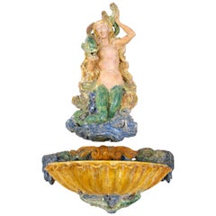 Glazed Terracotta Fountain, Mermaid on Her Shell, circa 1940