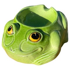 Glazed Terracotta Frog Form Ashtray, Likely Italian