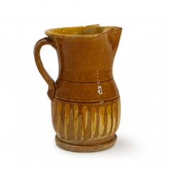 Glazed Terracotta Jug, Ochre Drip Decoration, Hand-Thrown, Italy, 1880