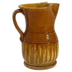 Glazed Terracotta Jug, Ochre Drip Decoration, Hand-Thrown, Italy, 1880