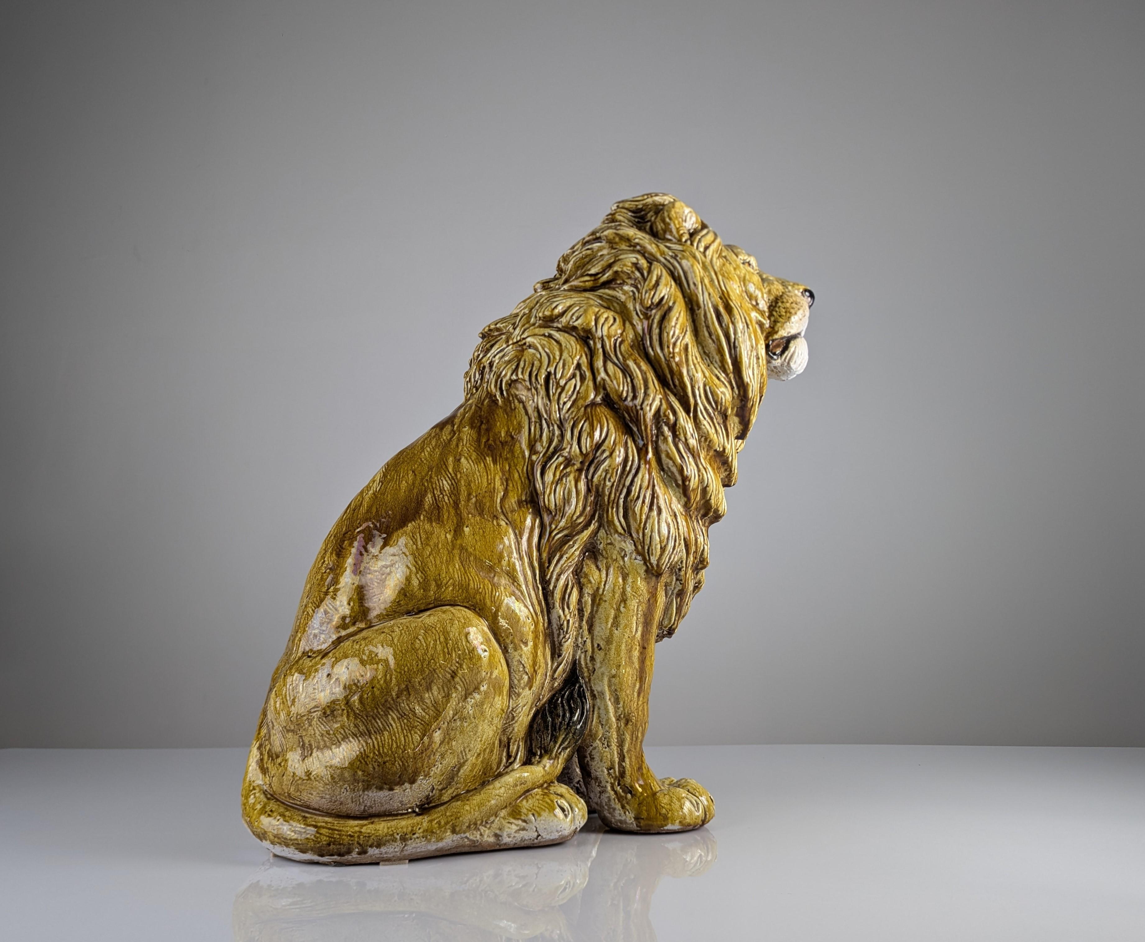 Glazed Terracotta Lion Sculpture, Italy, 1960s 5