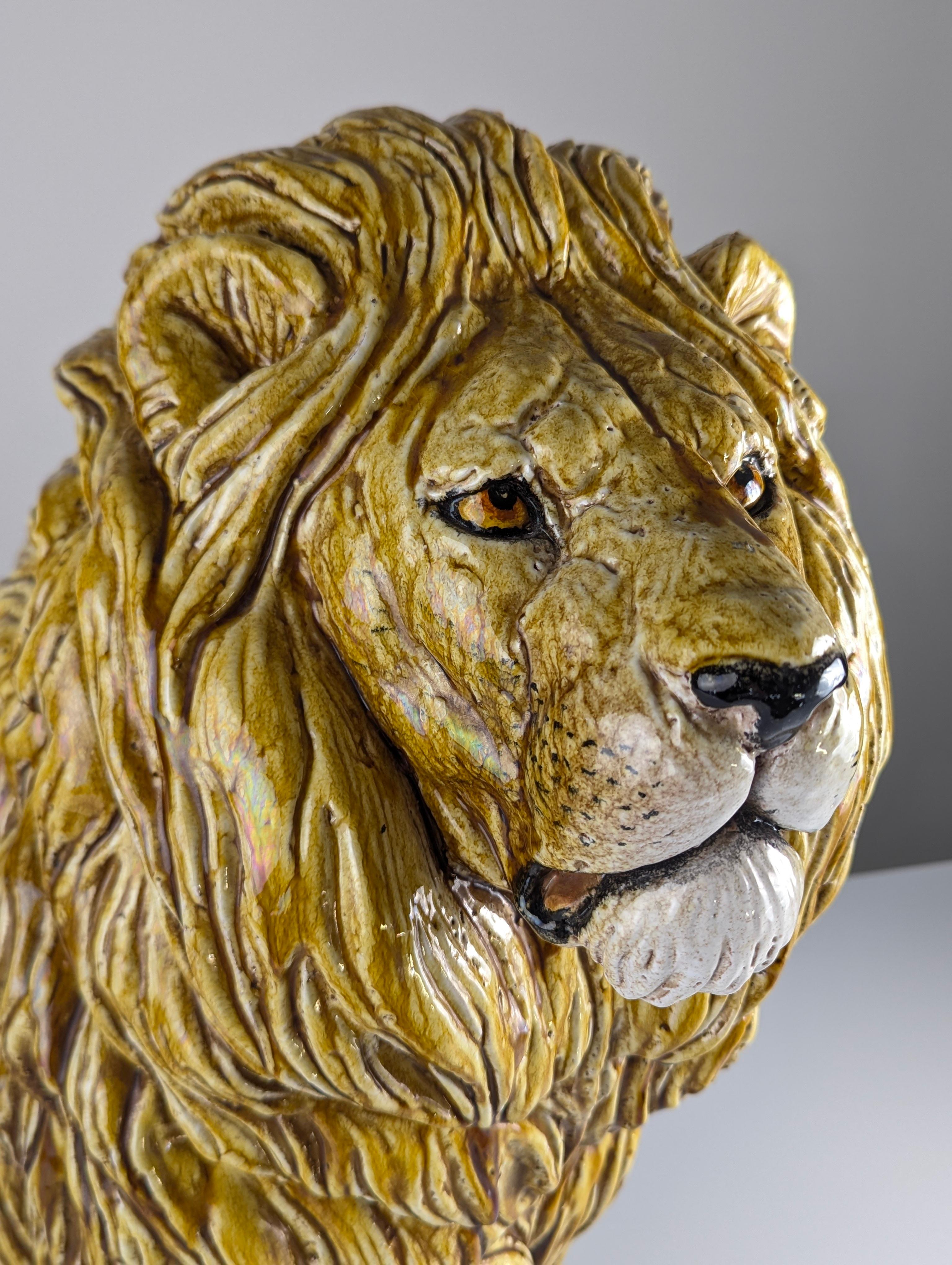 Italian Glazed Terracotta Lion Sculpture, Italy, 1960s