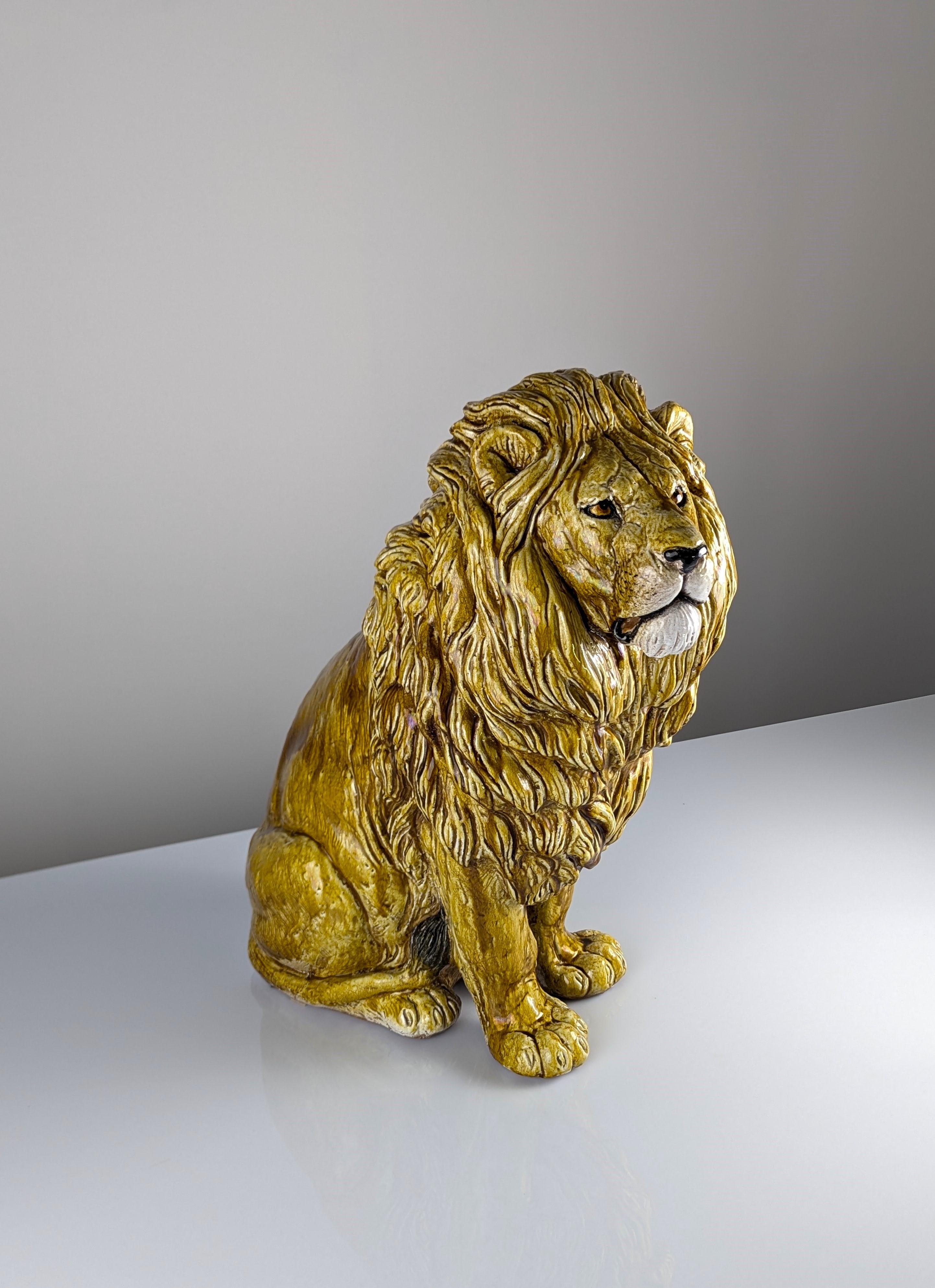 Glazed Terracotta Lion Sculpture, Italy, 1960s In Good Condition In Benalmadena, ES