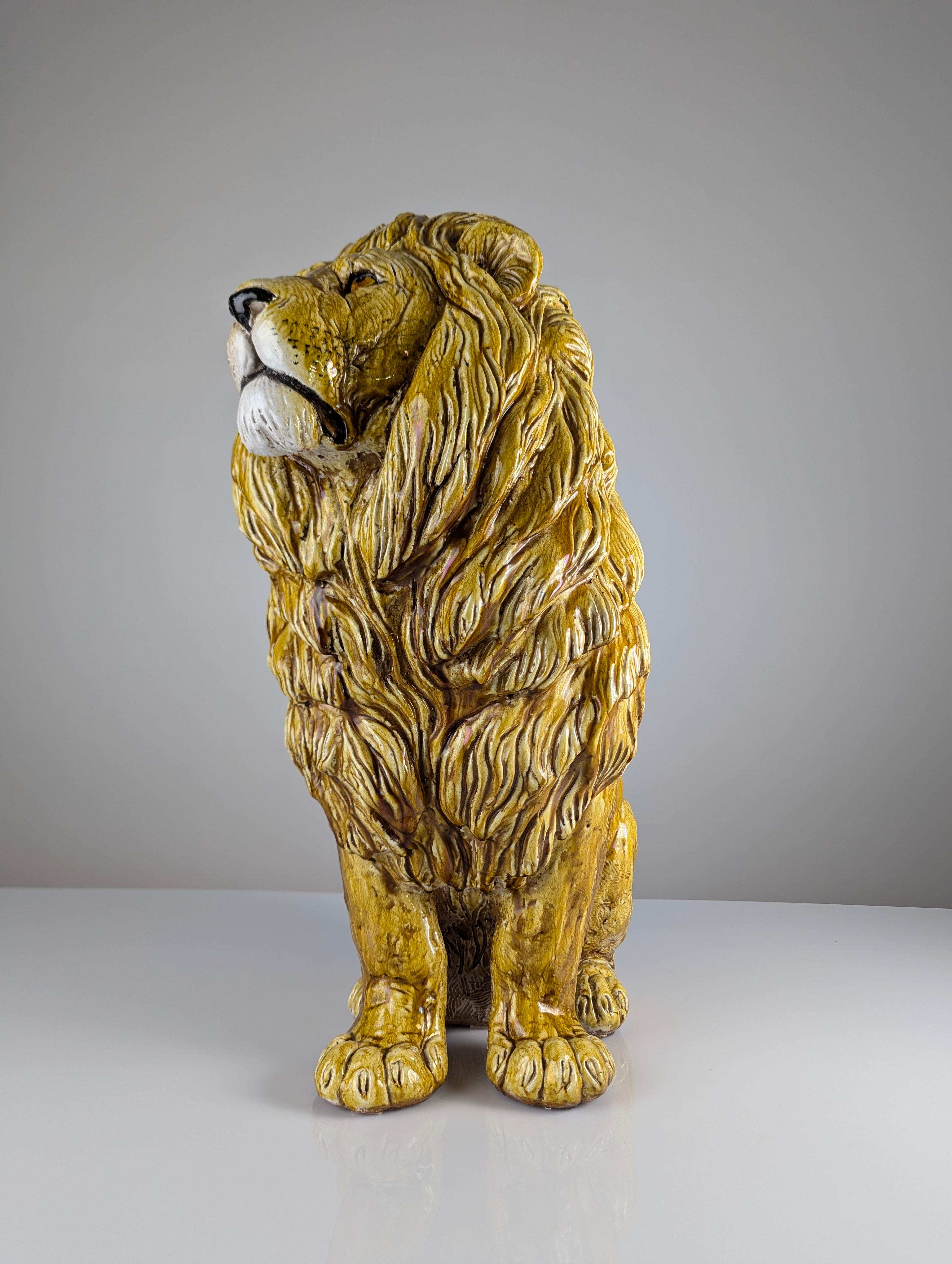 Mid-20th Century Glazed Terracotta Lion Sculpture, Italy, 1960s
