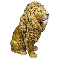 Glazed Terracotta Lion Sculpture, Italy, 1960s
