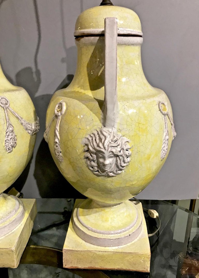 Glazed Terracotta/Majolica Urn Lamps, circa 19501960 For Sale at 1stDibs