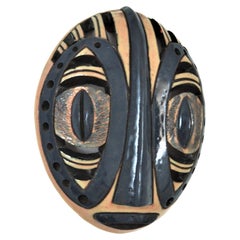 Glazed Terracotta Mask Wall Decoration in Beige and Blue