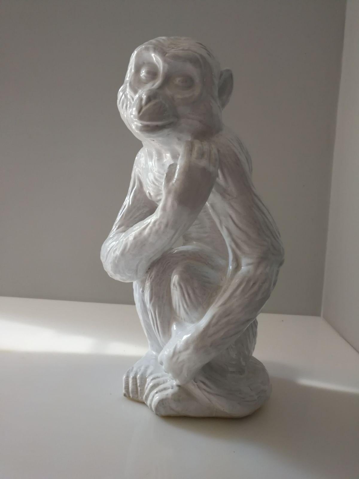 Glazed Terracotta Monkey Animal Sculpture Italy 1960s For Sale 3