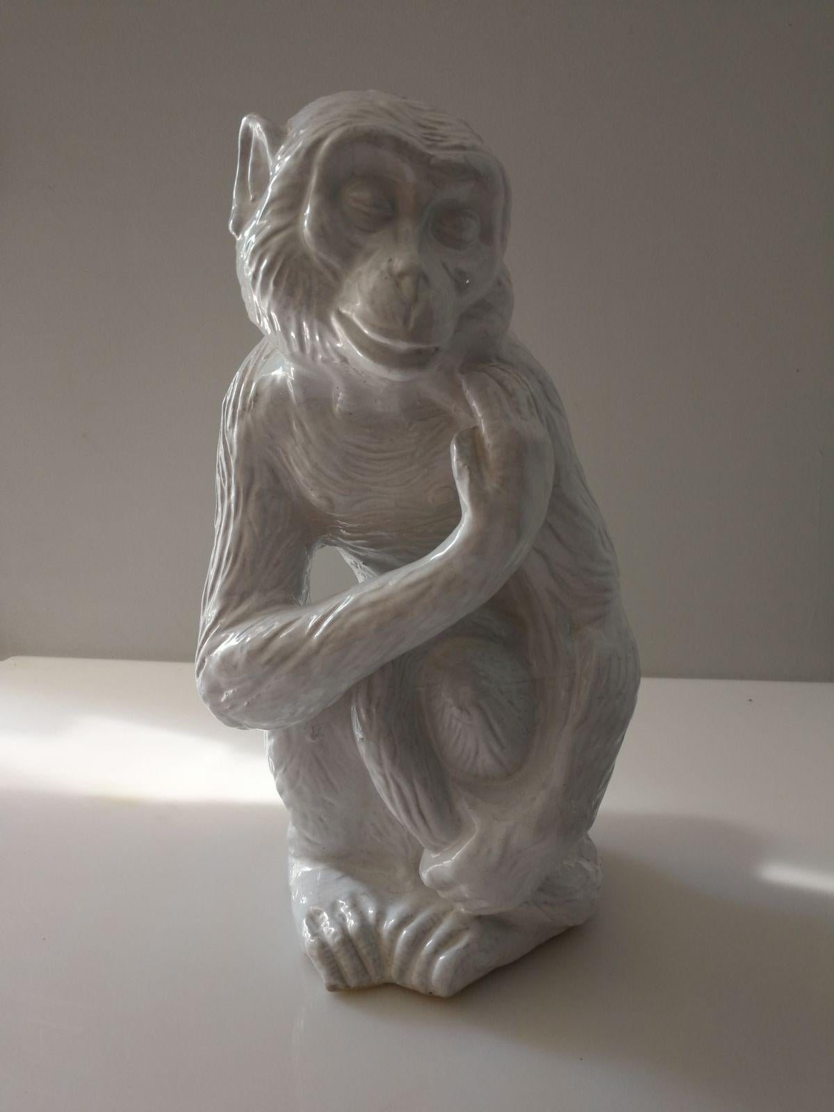 Glazed Terracotta Monkey Animal Sculpture Italy 1960s For Sale 4
