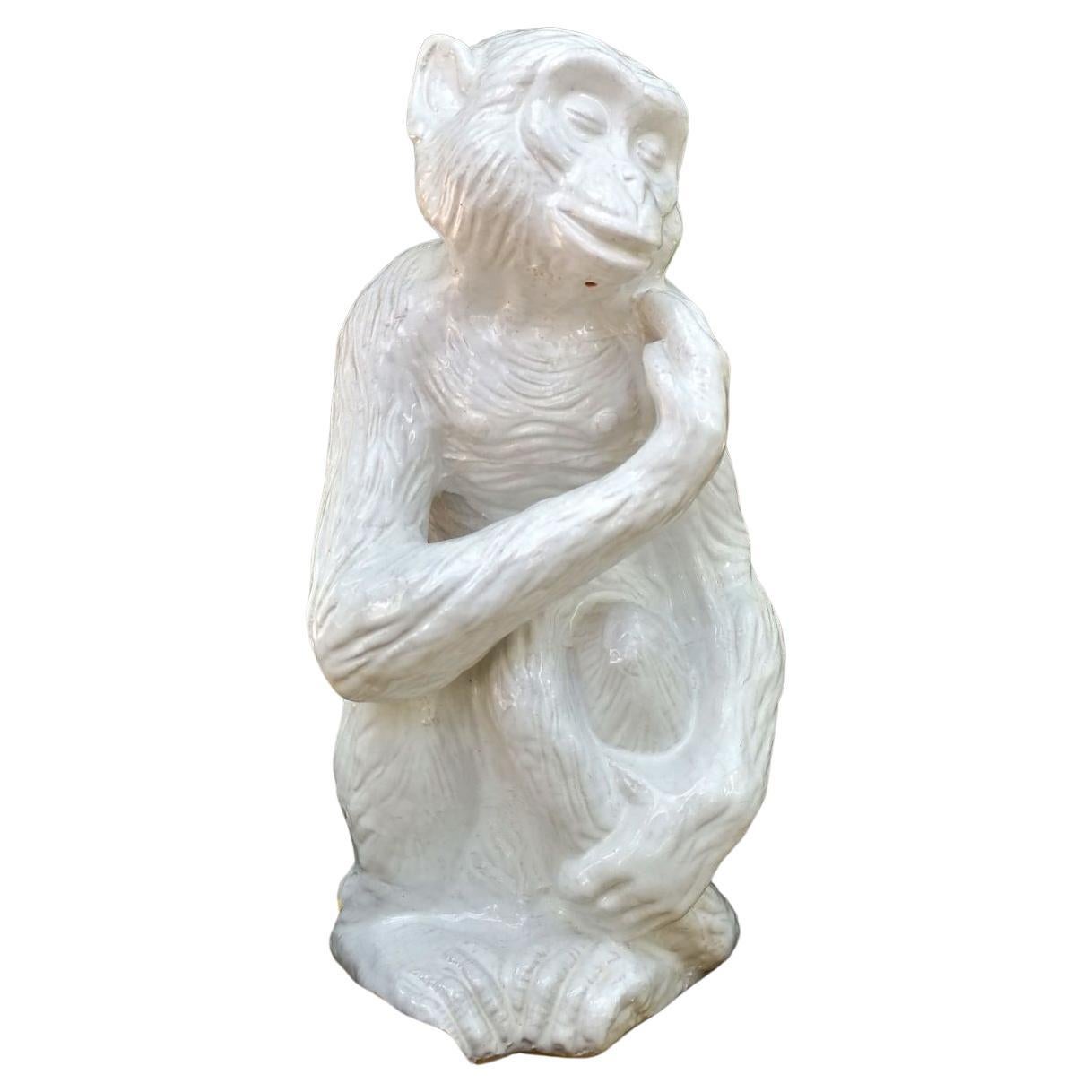 Glazed Terracotta Monkey Animal Sculpture Italy 1960s For Sale