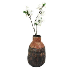 Glazed Terracotta Oversized Vase with Black Abstract Decoration
