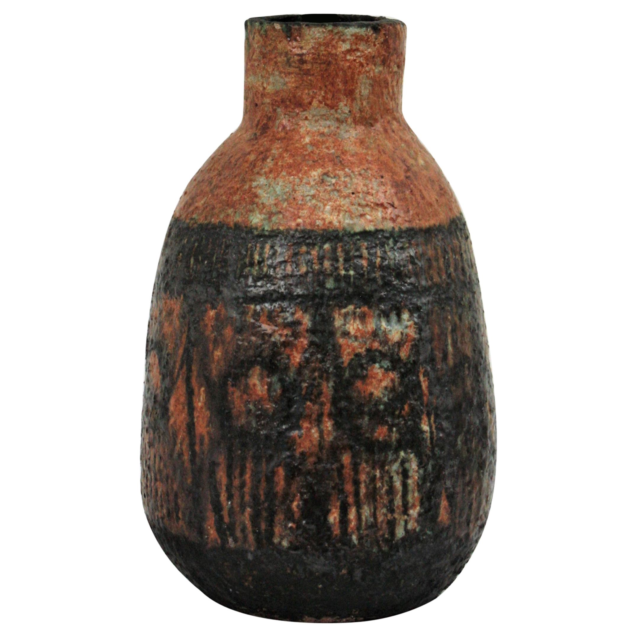 Mid-Century Modern Vase surdimensionné en terre cuite émaillée avec décoration abstraite noire en vente