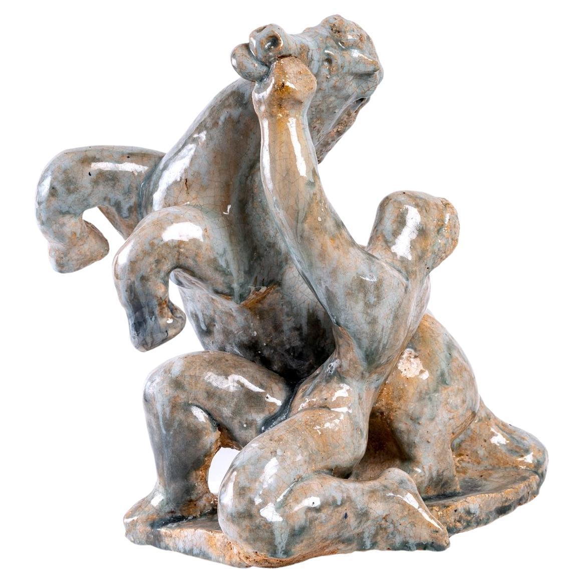 Terracotta émaillée - Signé : G Doric - Cheval De Marly - Période : XXe - Art moderne en vente