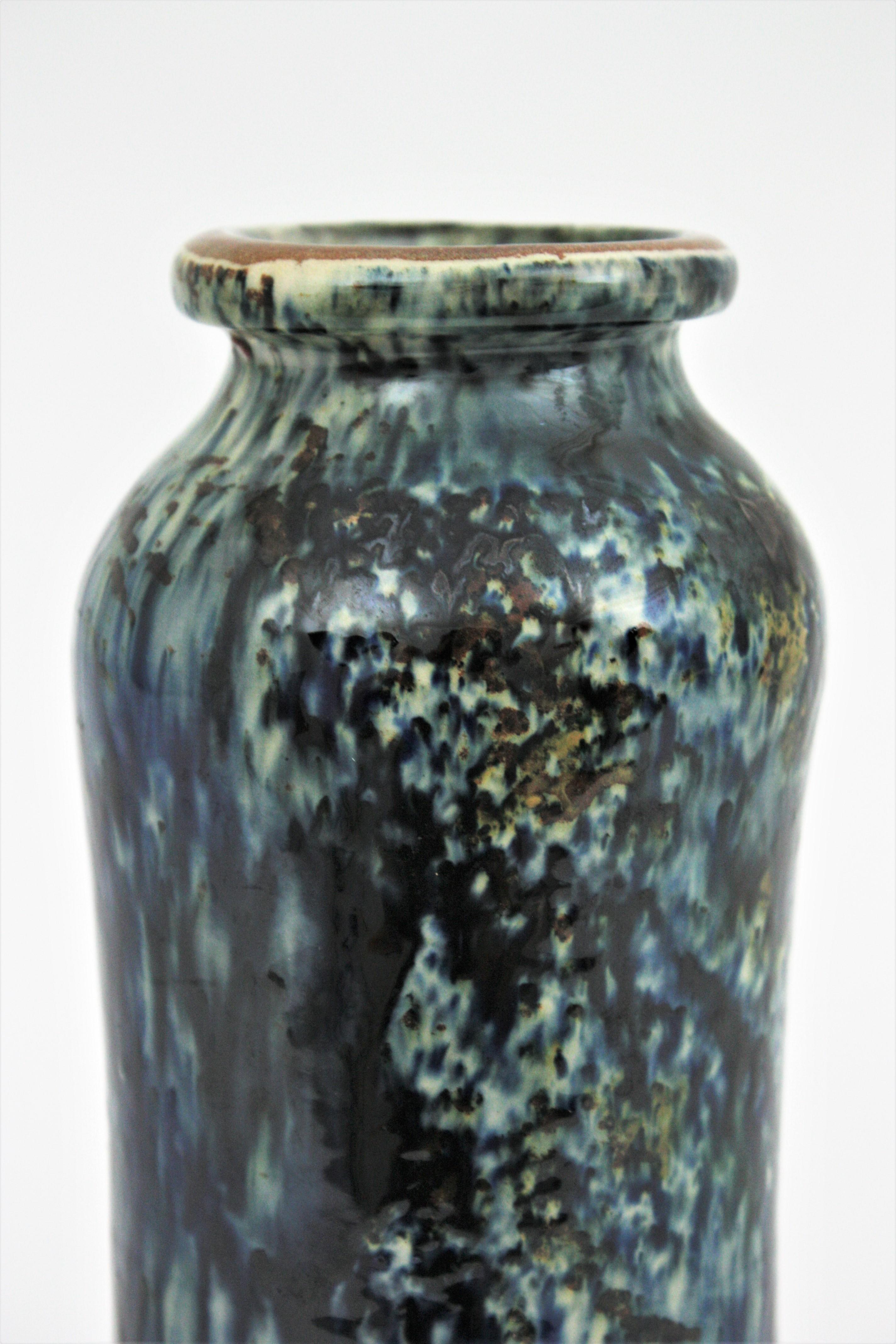 Spanish Glazed Terracotta Spotted Vase, 1960s In Good Condition For Sale In Barcelona, ES