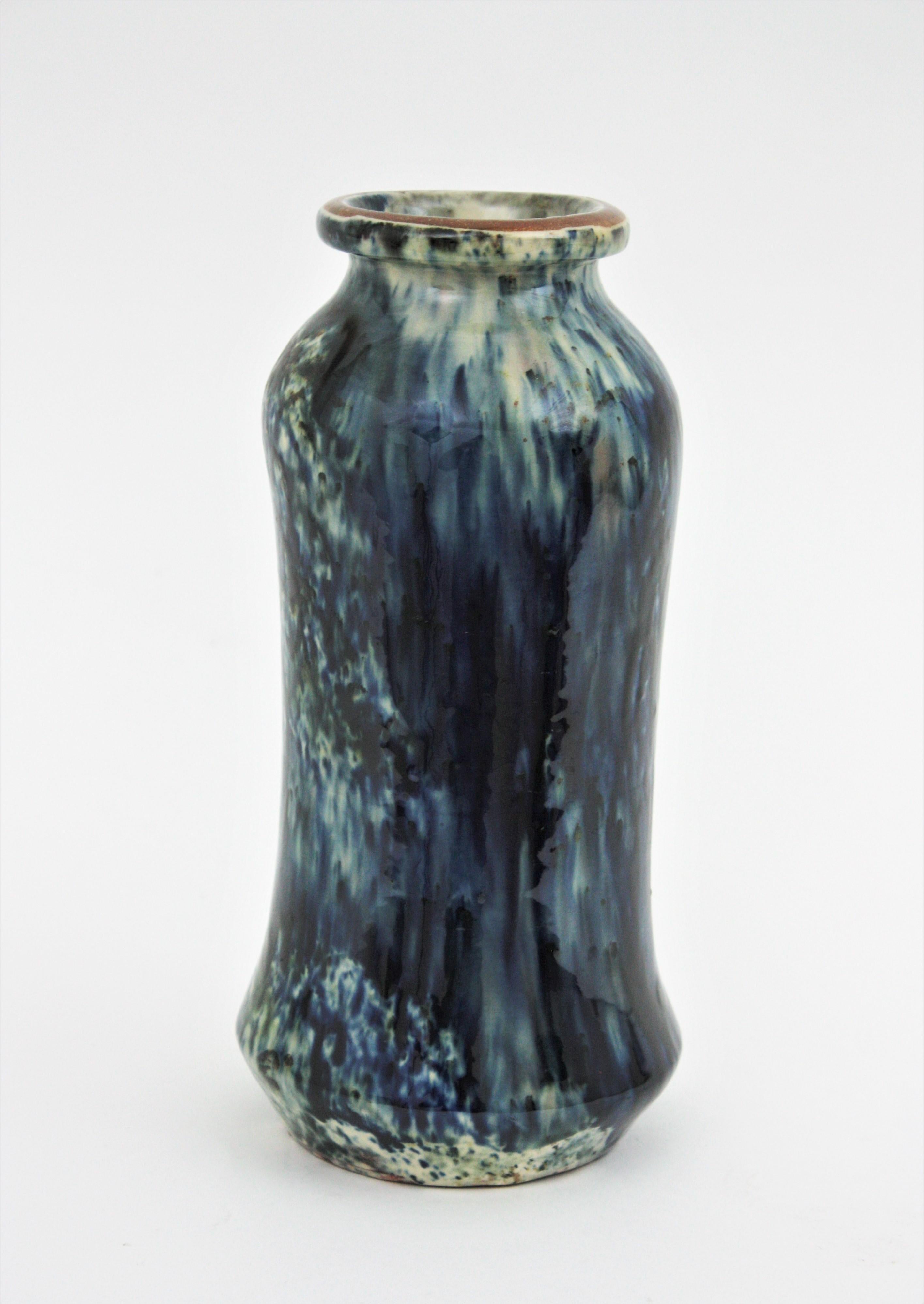 Ceramic Spanish Glazed Terracotta Spotted Vase, 1960s For Sale