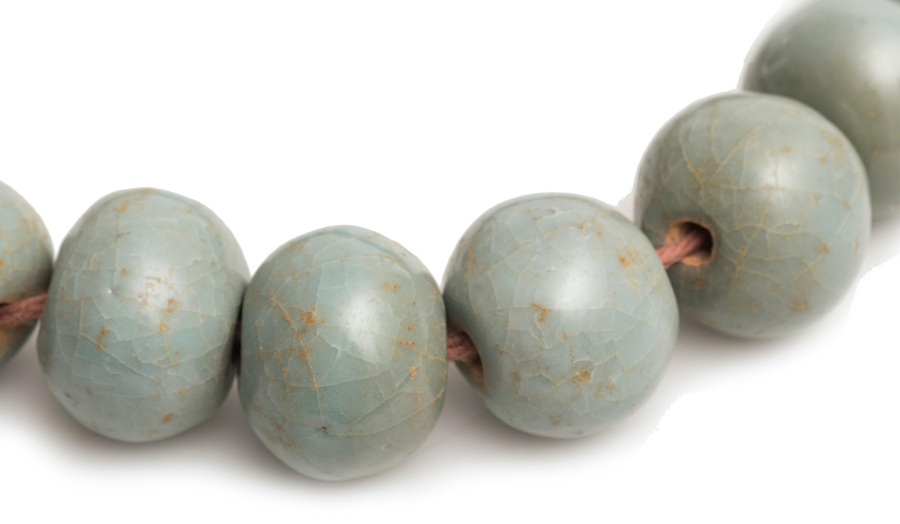 Contemporary Glazed Terracotta Spheres Green Jade Necklace For Sale
