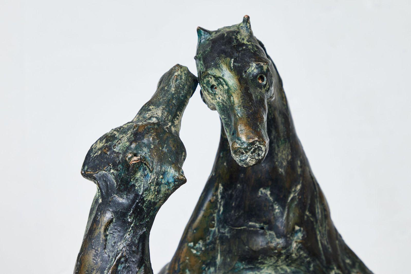 Patinated Glazed, Resin Statue of Horses