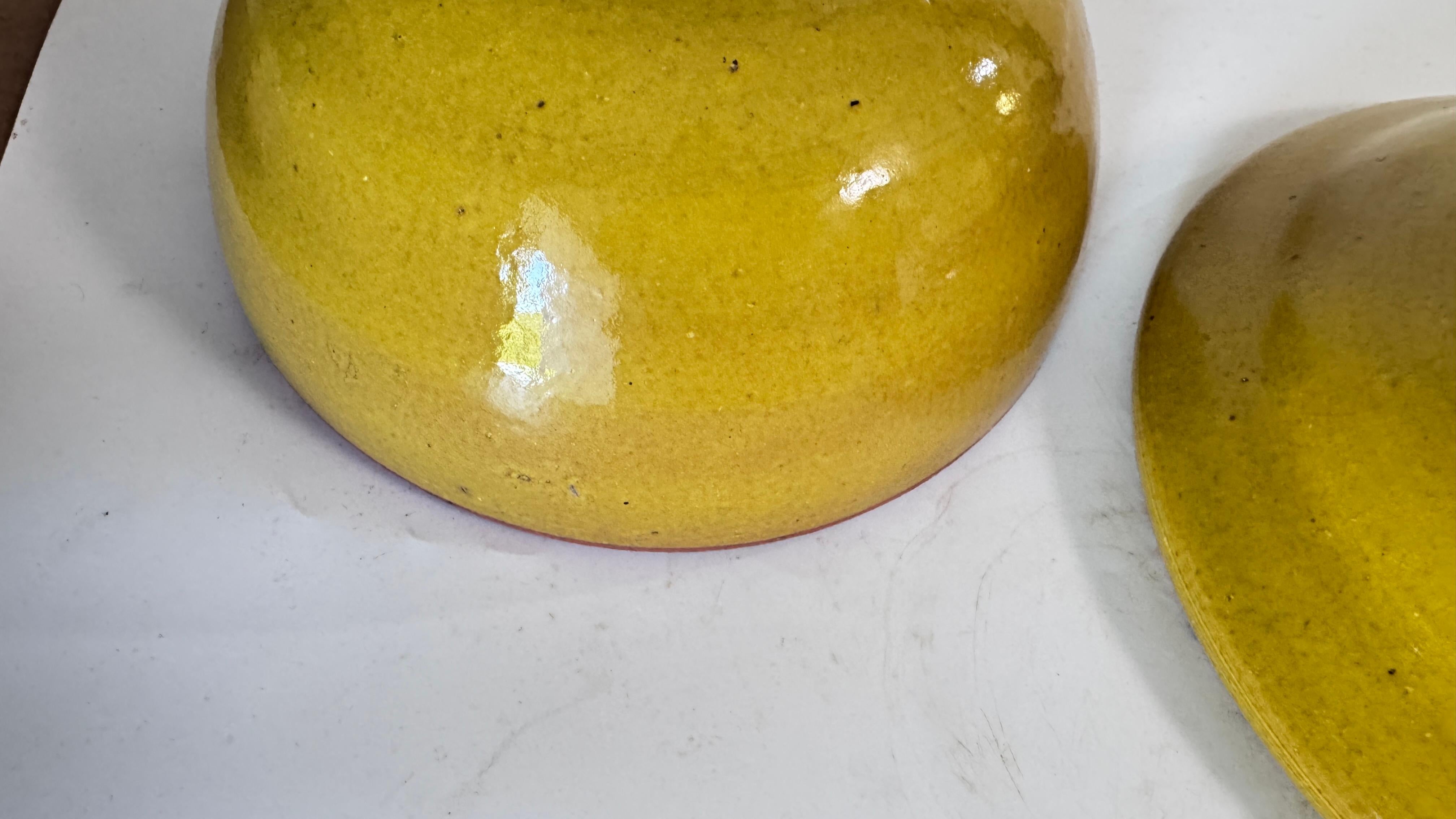 Glazed Terracotta Tajine Soup Tureen Early 20th Century Yellow Enameled Pottery For Sale 4