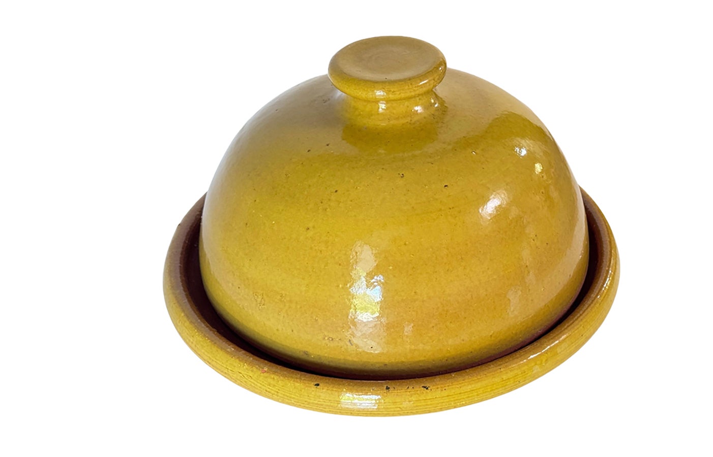 French Provincial Glazed Terracotta Tajine Soup Tureen Early 20th Century Yellow Enameled Pottery For Sale