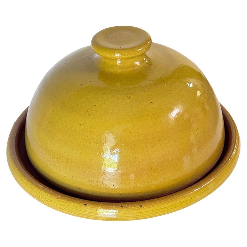 French Glazed Terracotta Tajine Soup Tureen Early 20th Century Yellow Enameled Pottery For Sale
