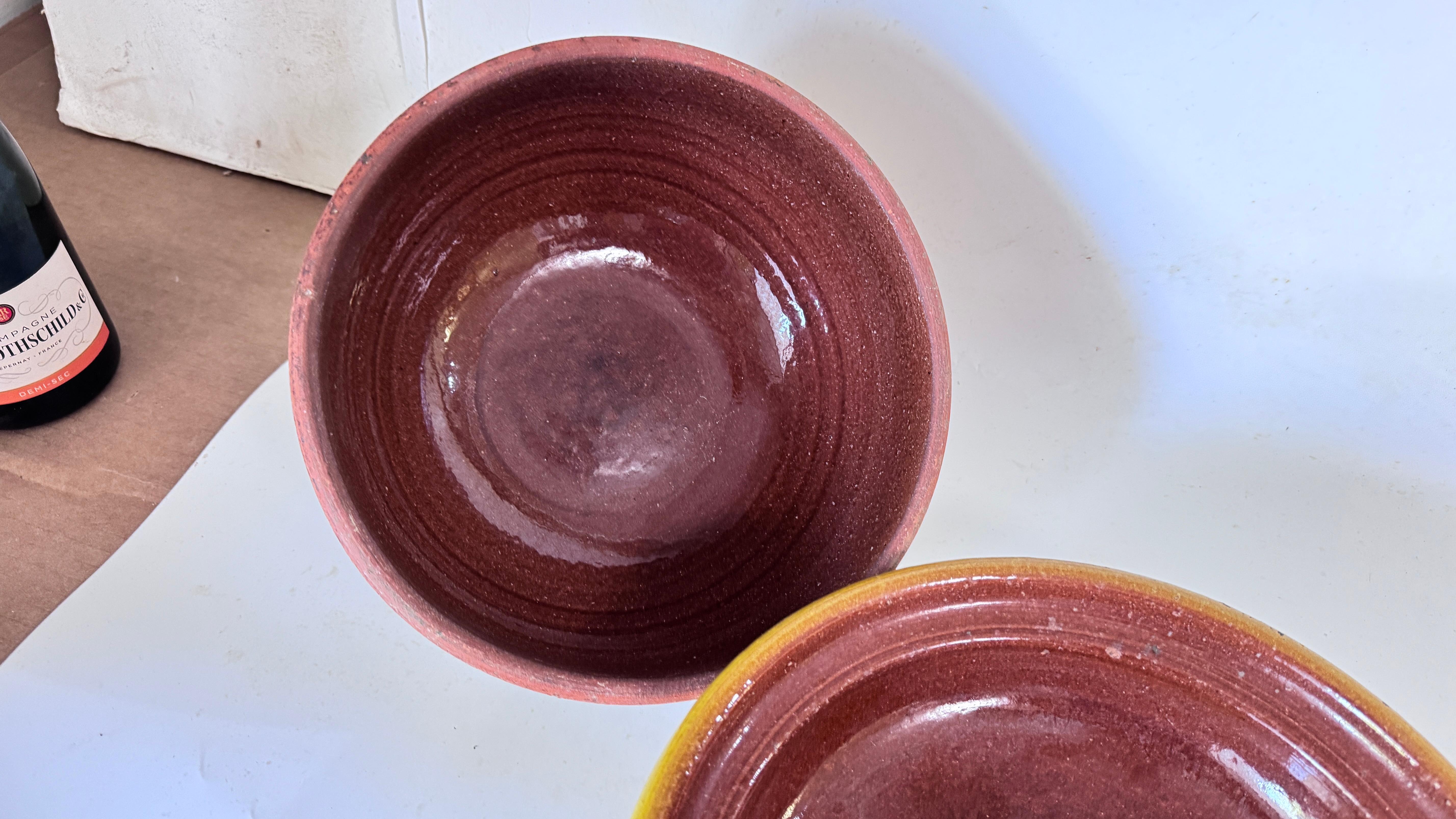 Mid-20th Century Glazed Terracotta Tajine Soup Tureen Early 20th Century Yellow Enameled Pottery For Sale