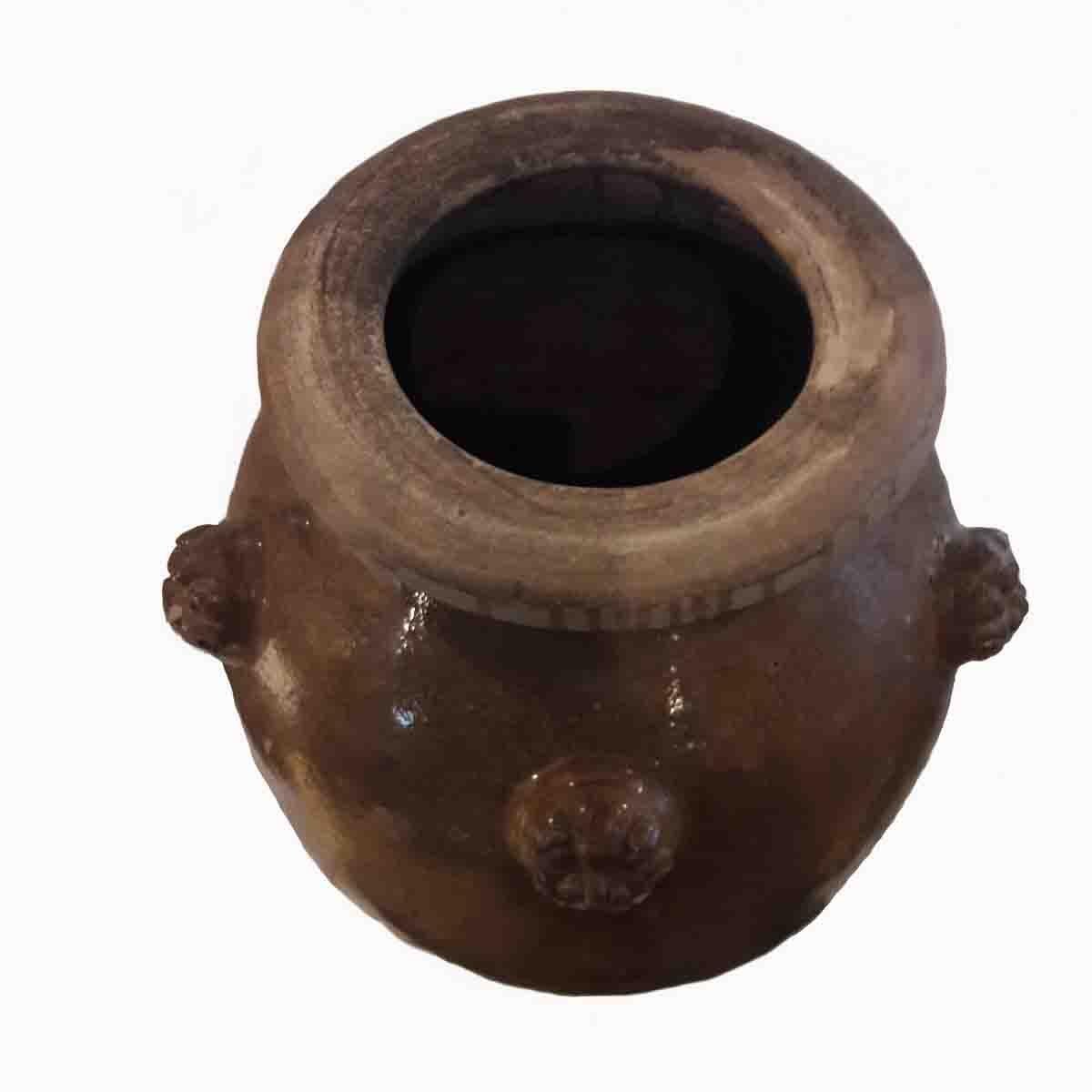 Glazed Terracotta Vase or Planter with Dragon Handles, from India 2