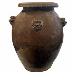 Glazed Terracotta Vase or Planter with Dragon Handles, from India