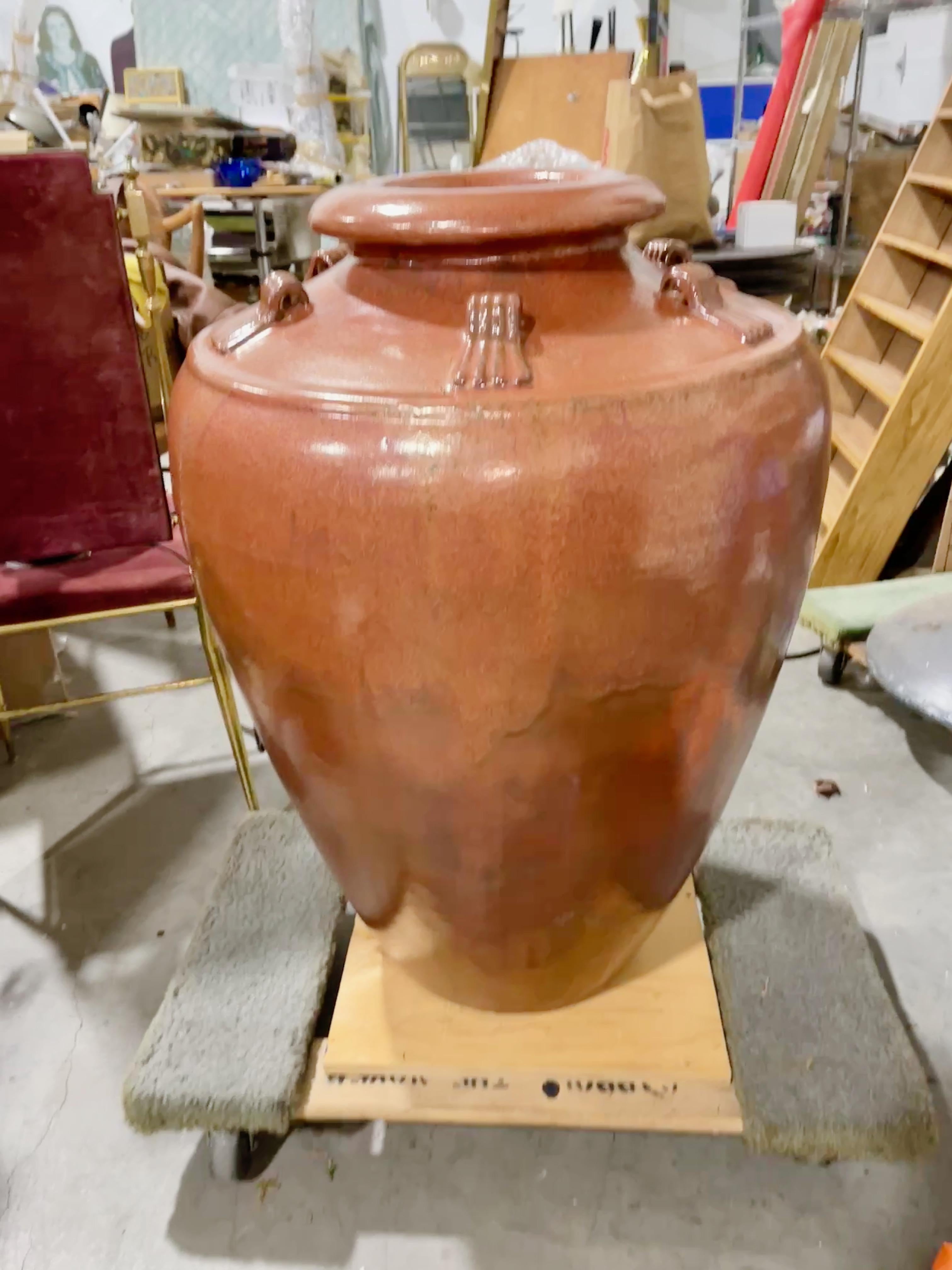 Belle Époque Glazed Terracotta Vaso di Olio Extra Large For Sale