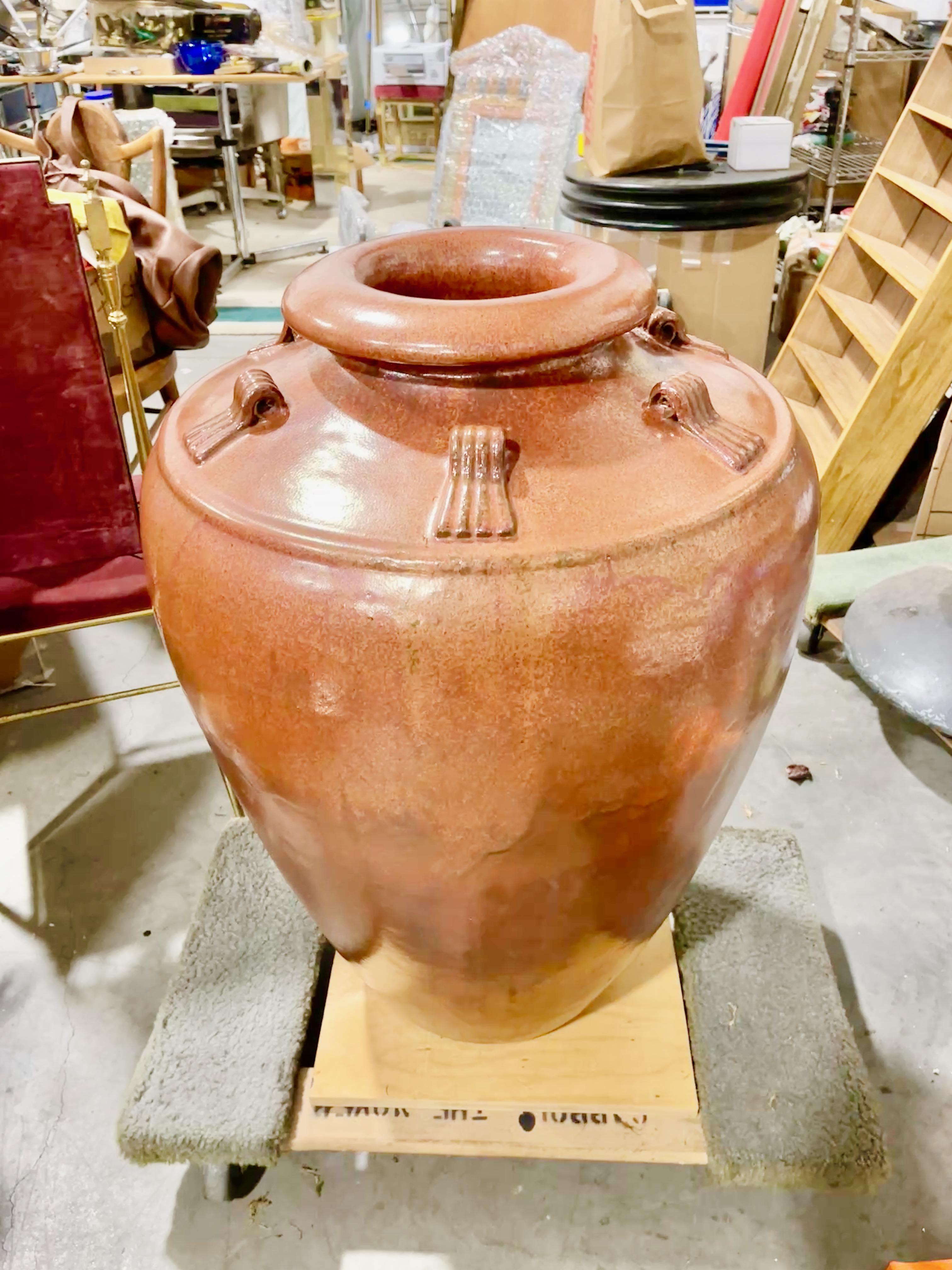 Italian Glazed Terracotta Vaso di Olio Extra Large For Sale