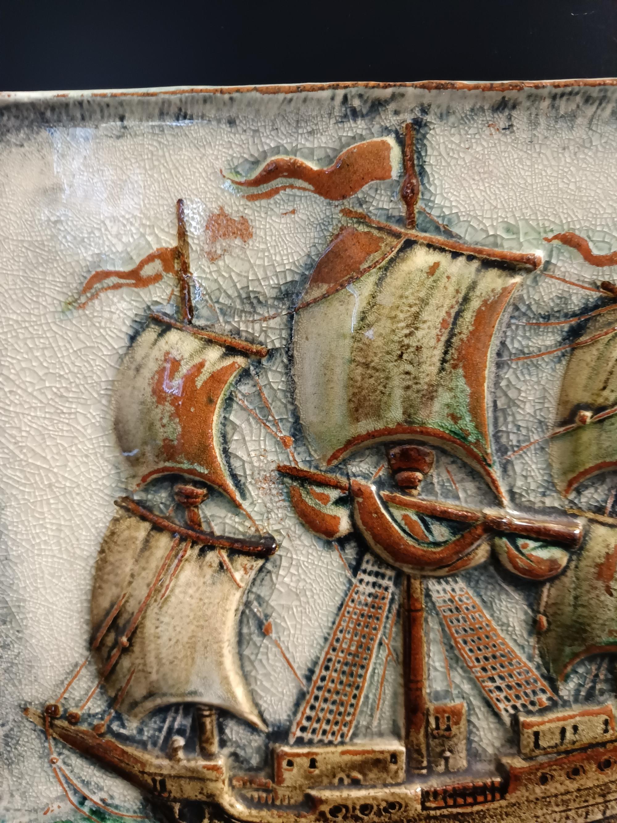 Glazed Terracotta Vessel Tile Panel by Gustav Heinkel for Majolika Karlsruhe For Sale 3