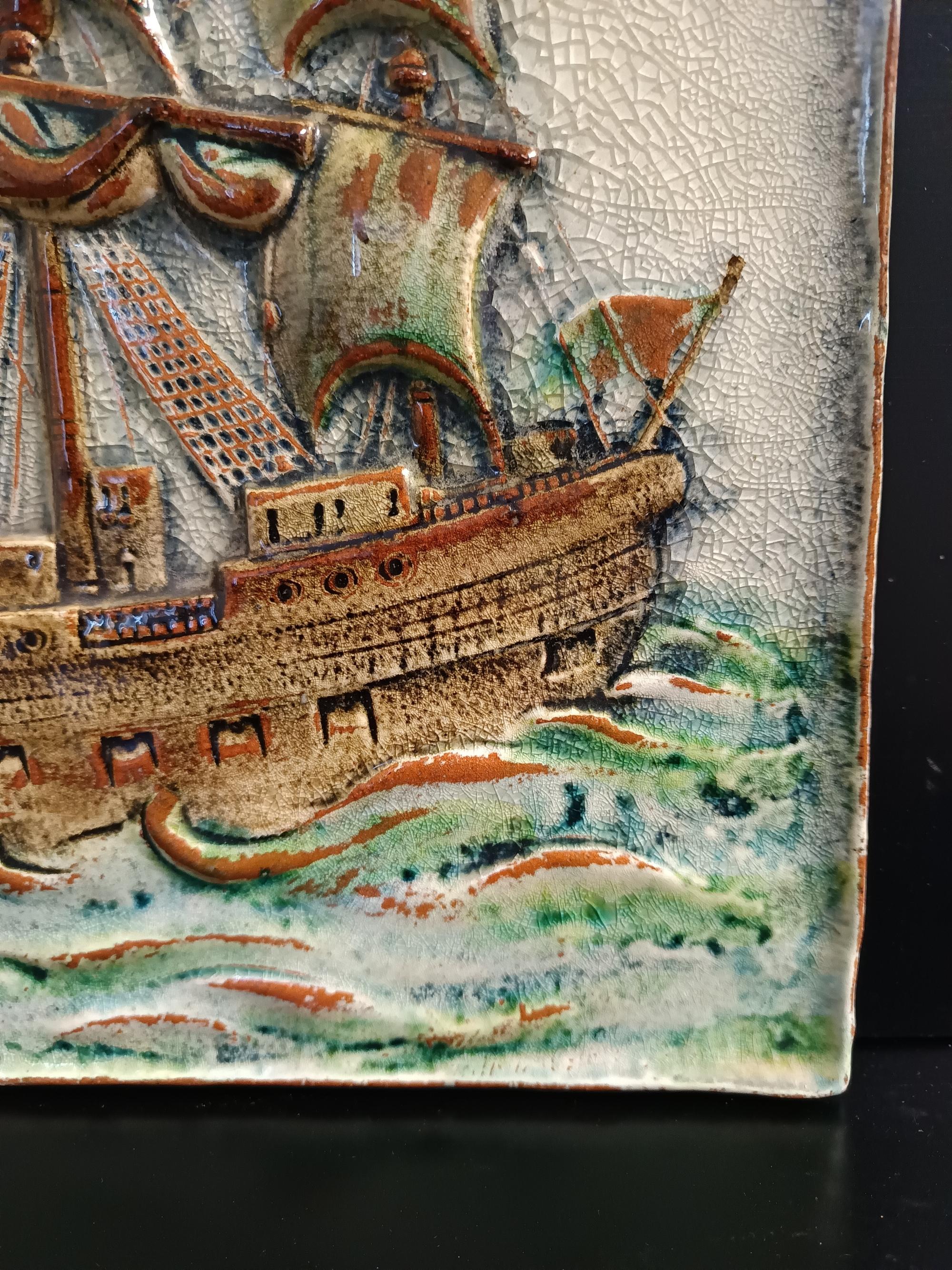 Earthenware Glazed Terracotta Vessel Tile Panel by Gustav Heinkel for Majolika Karlsruhe For Sale