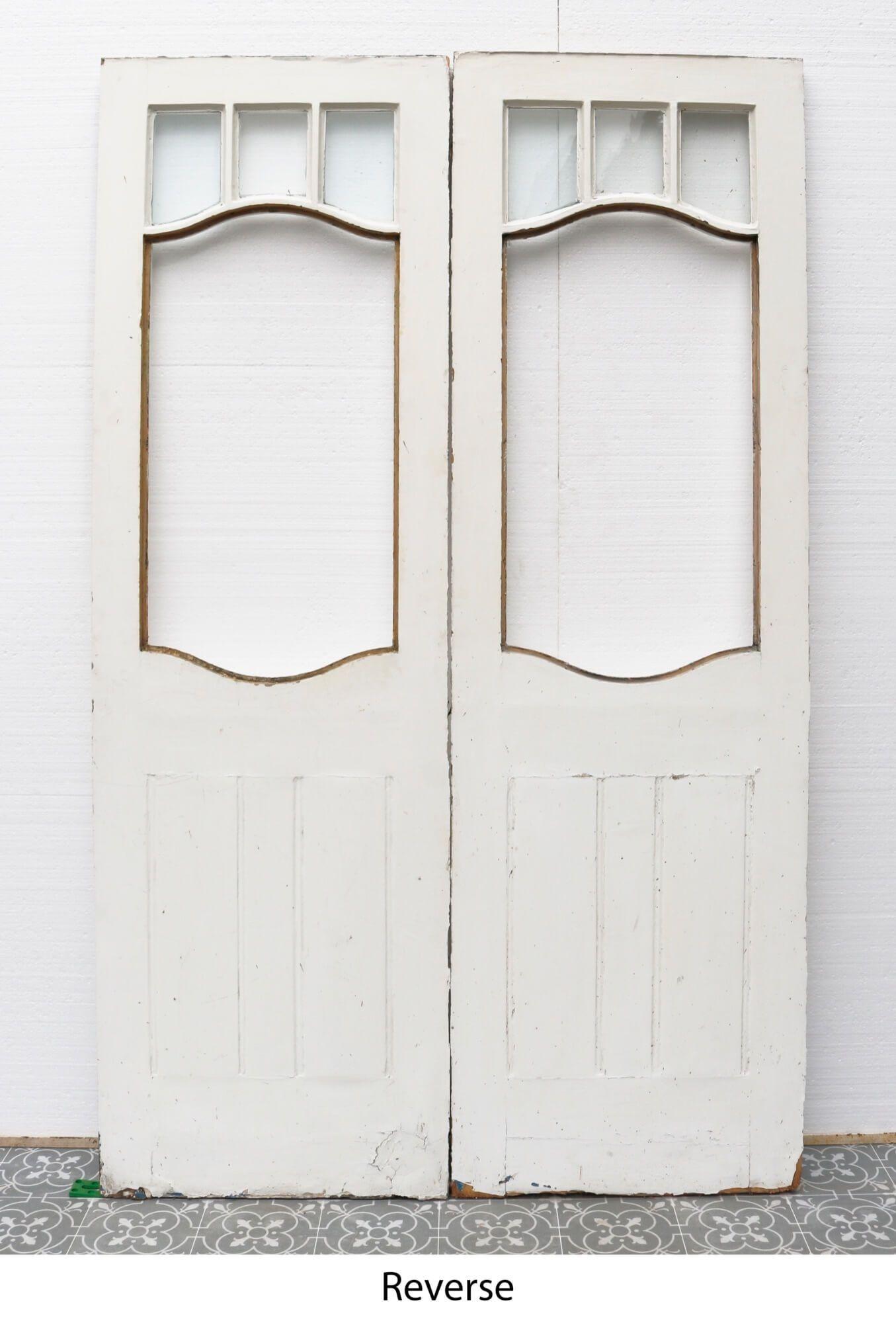 Glazed Victorian Internal or External Double Doors In Fair Condition For Sale In Wormelow, Herefordshire