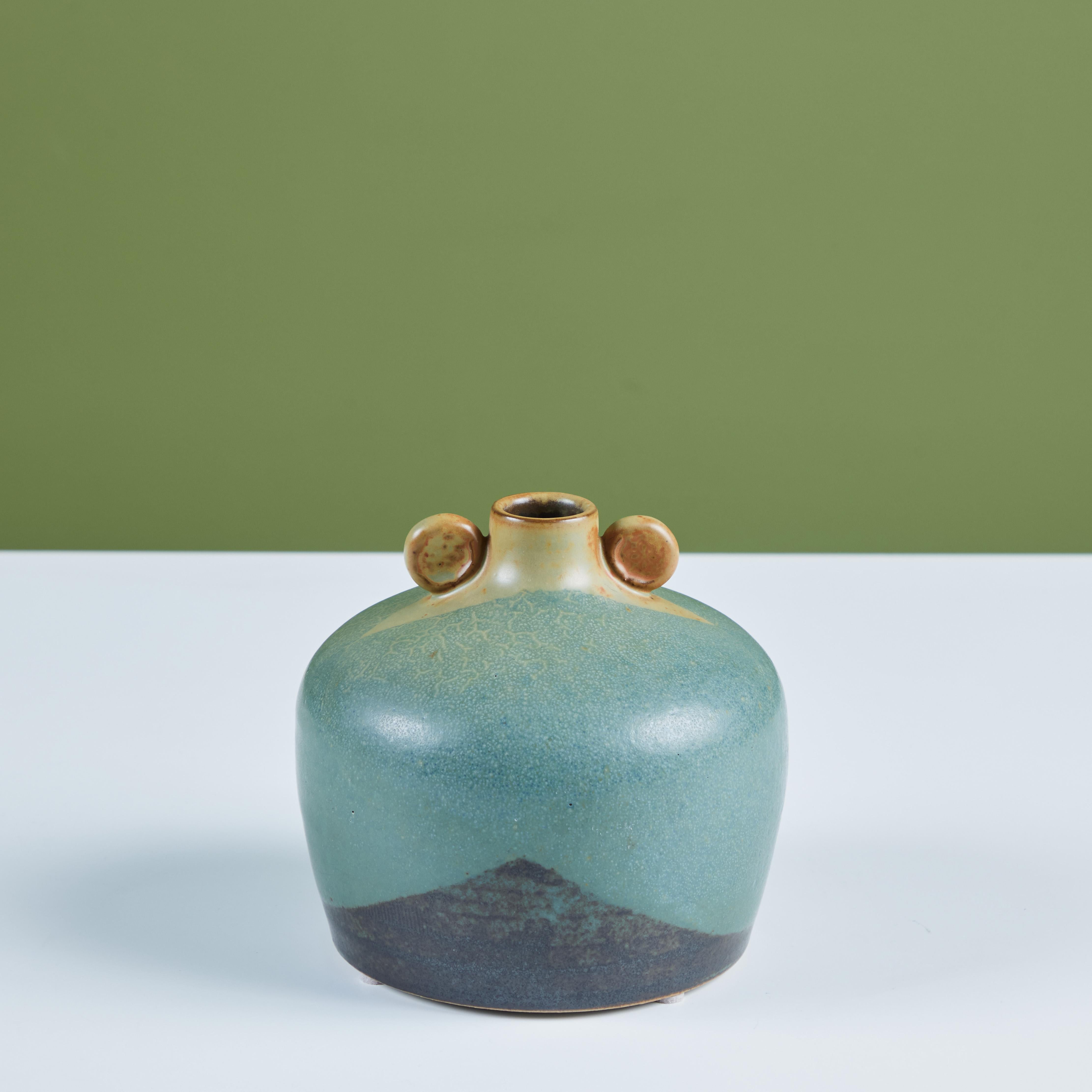 20th Century Glazed Weed Pot with Round Handles For Sale