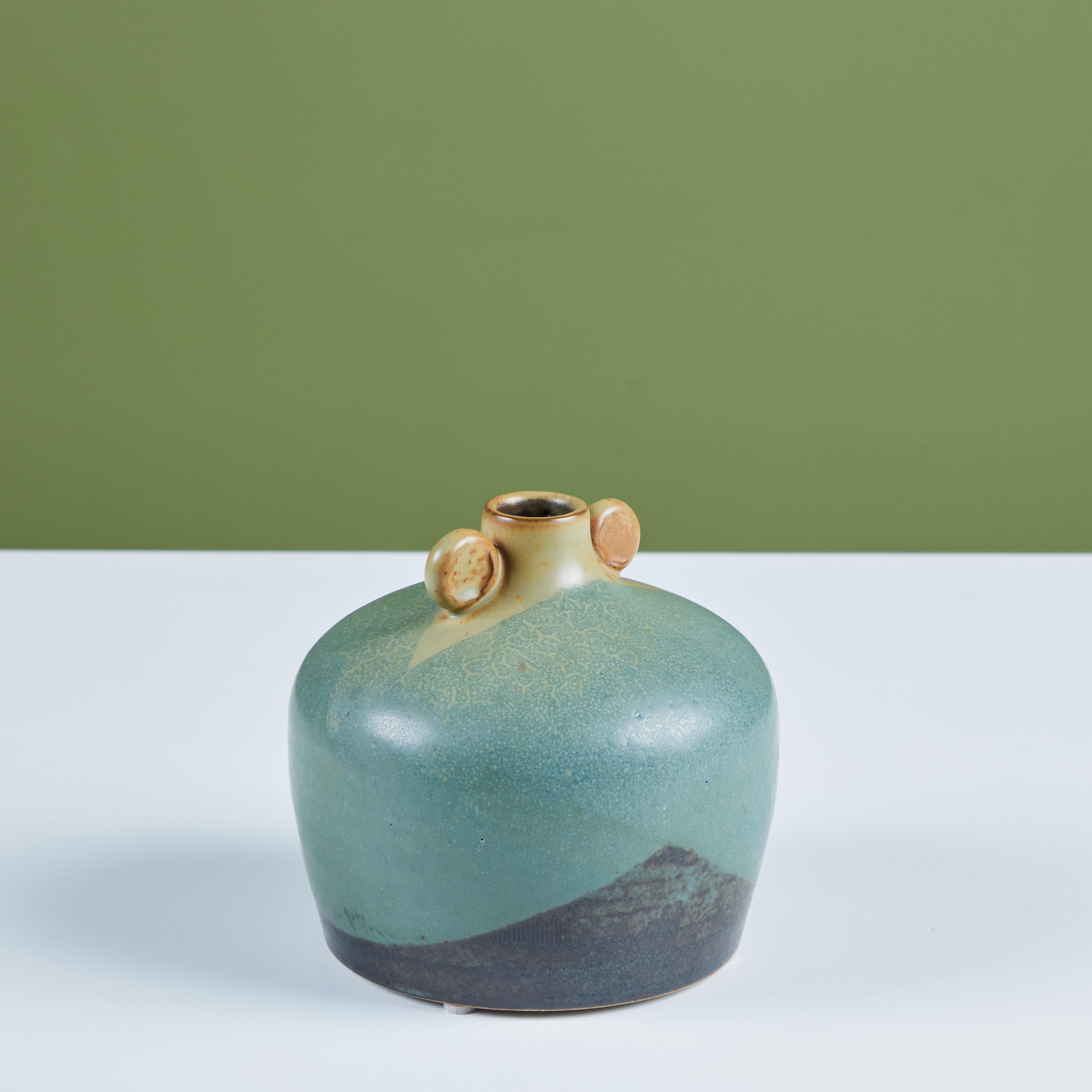 Ceramic Glazed Weed Pot with Round Handles For Sale