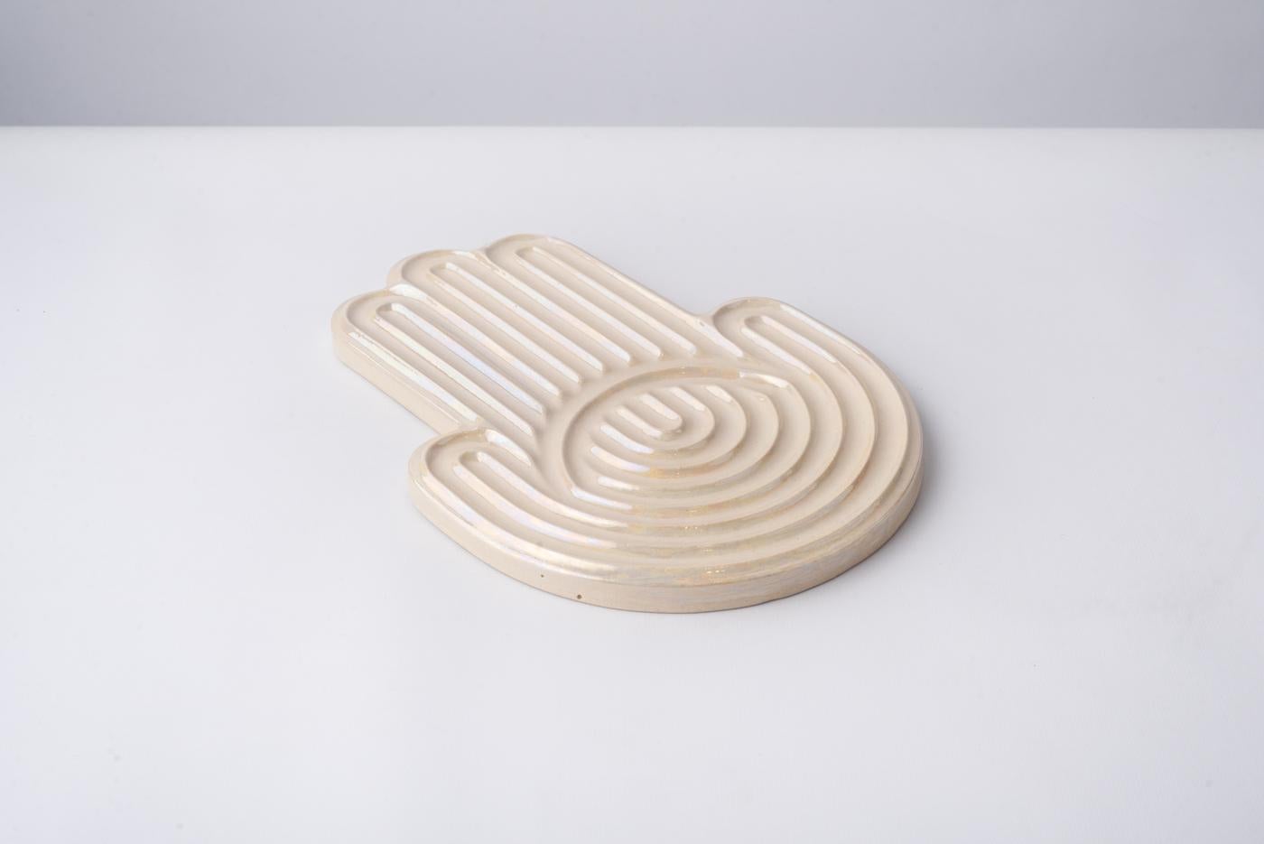 Hamsa Fatima Hand Glazed White High Temperature Ceramic Tray 1