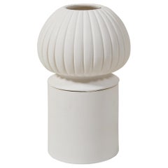 Glazed White Large Ceramic Candleholder with Sculpted Lid by Laura Gonzalez