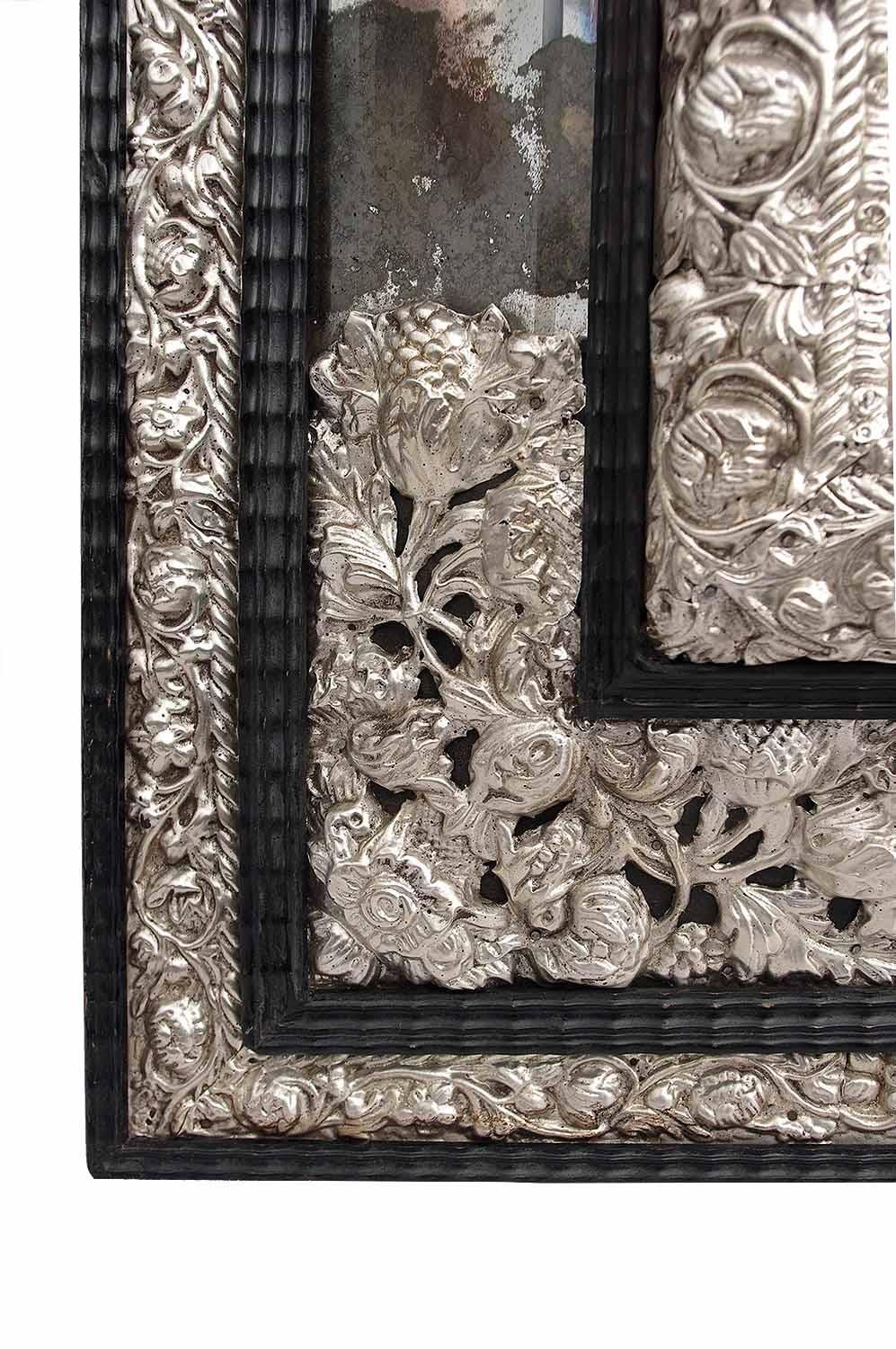 French Glazing Beads Regence Style Mirror in Silvered Brass, Late 19th Century