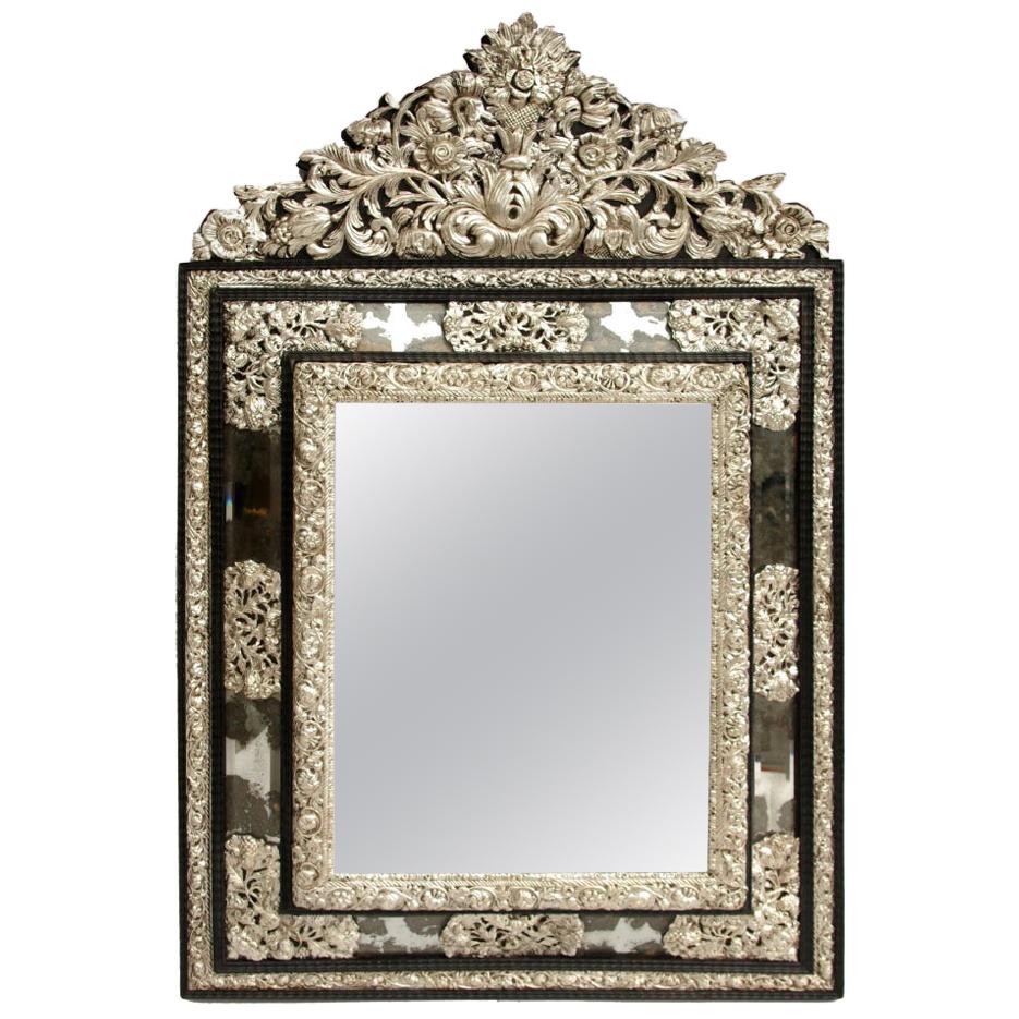 Glazing Beads Regence Style Mirror in Silvered Brass, Late 19th Century