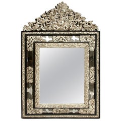 Antique Glazing Beads Regence Style Mirror in Silvered Brass, Late 19th Century