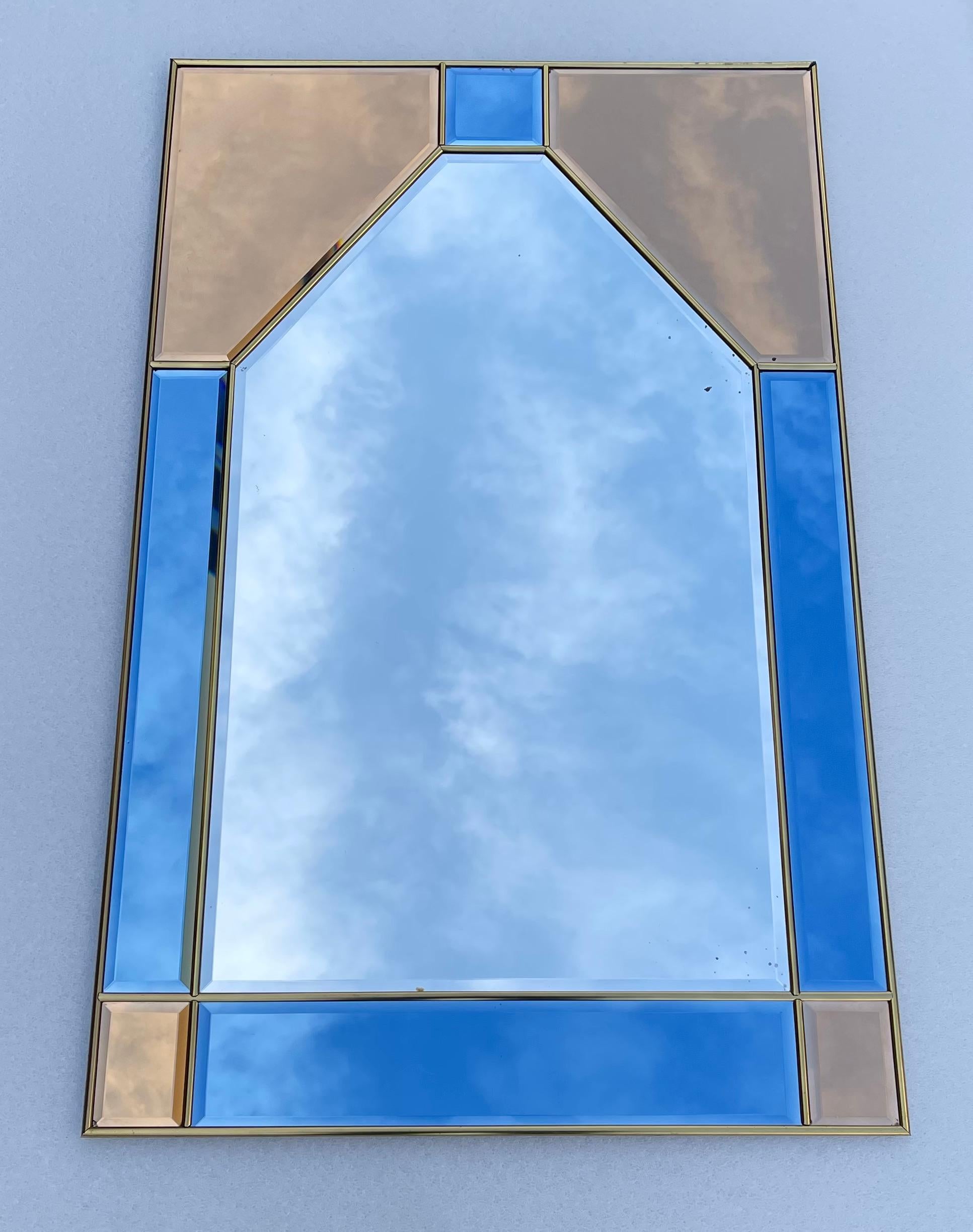 Glazing Mirror Brass and Color Glass, Italy, 1980s 4