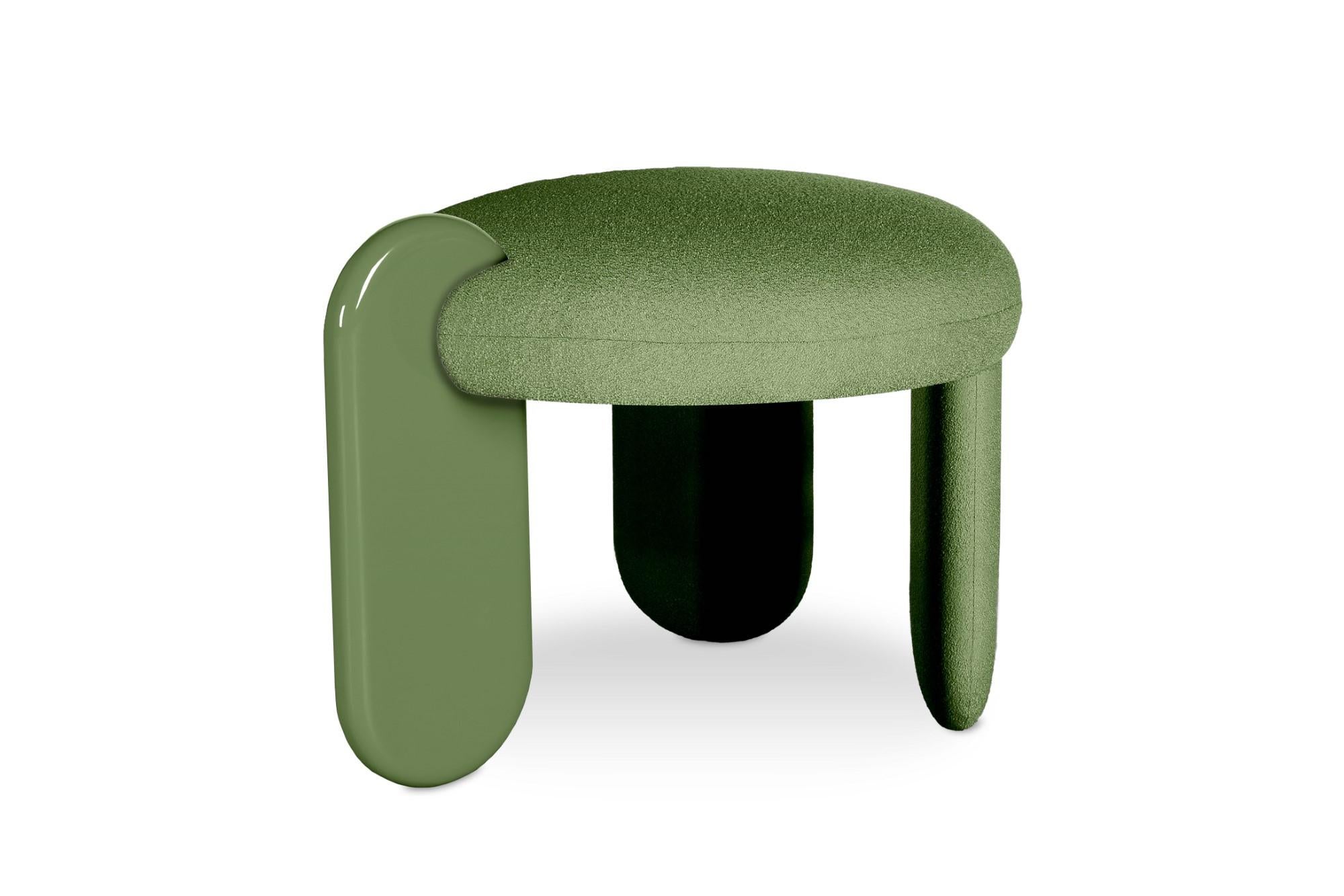 Glazy stool by Royal Stranger
Dimensions: width 68.5cm, height 50cm, depth 60cm
Materials: Solid wood frame, foam, upholstery.
Amande color from the Fabrics Main Collection LAGO.
Also available in other leg colors, Royal Stranger’s fabrics and
